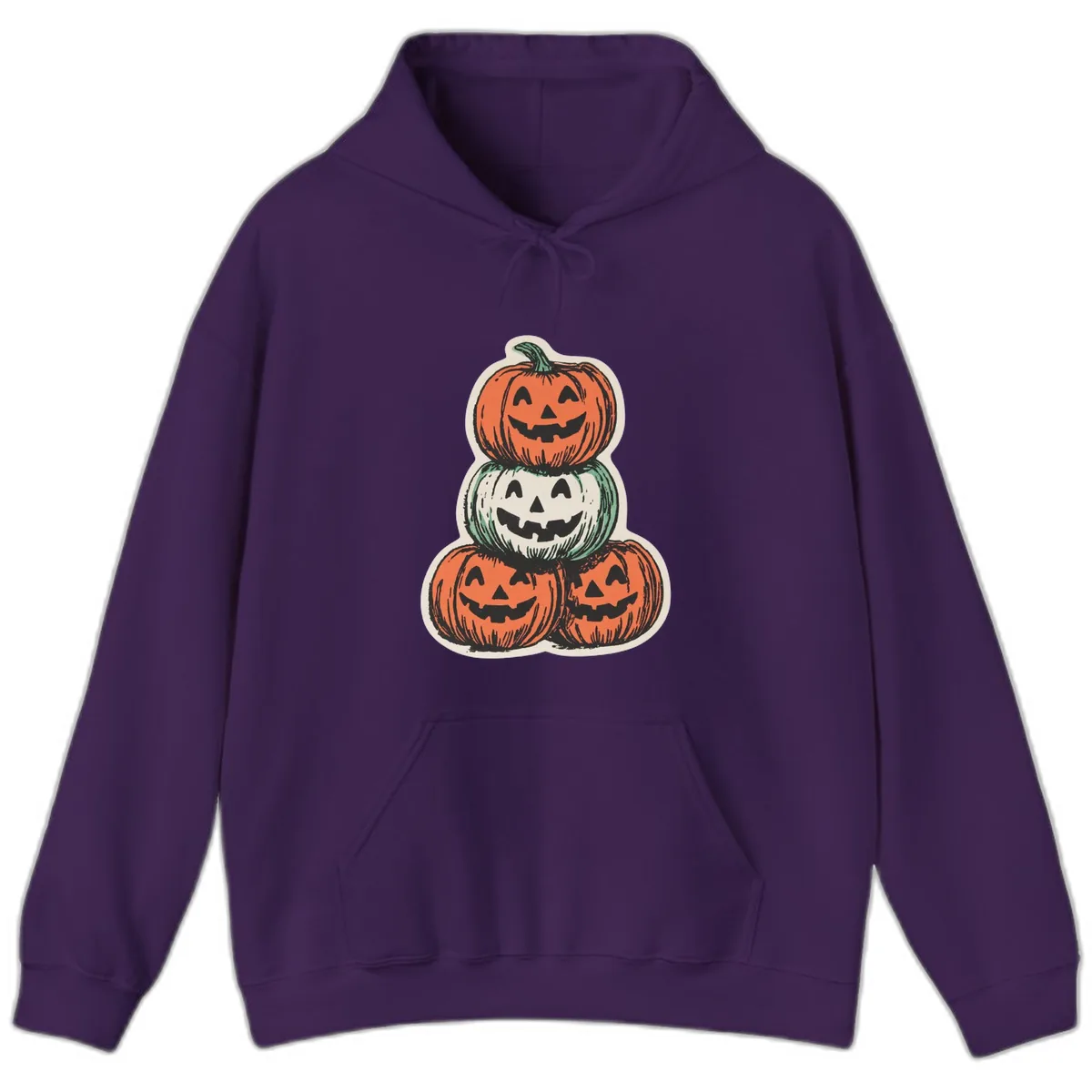 Stacked Halloween Jack-o'-Lanterns Trio Hoodie in Purple