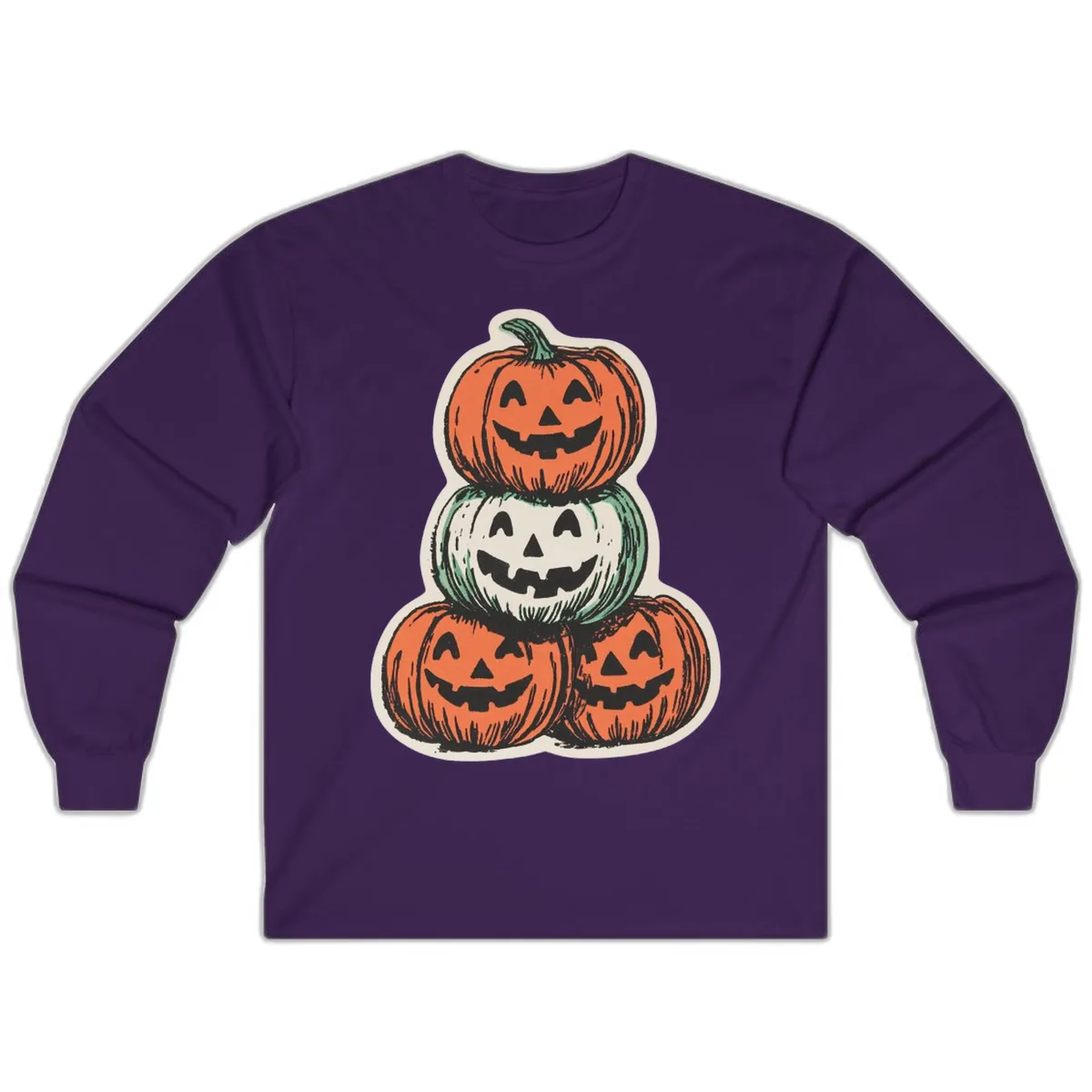 Stacked Halloween Jack-o'-Lanterns Trio Long Sleeve in Purple