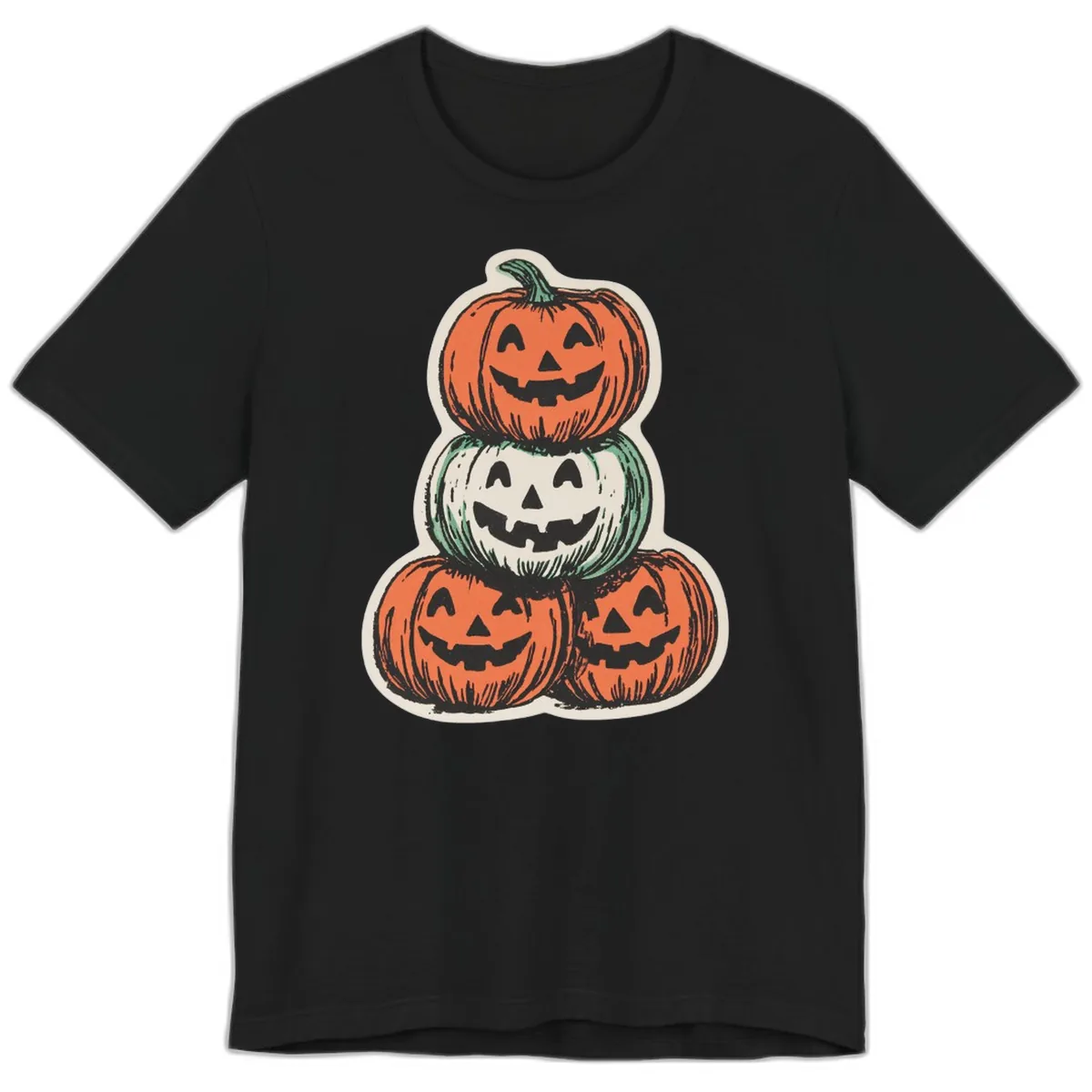 Stacked Halloween Jack-o'-Lanterns Trio Premium T-Shirt in Black