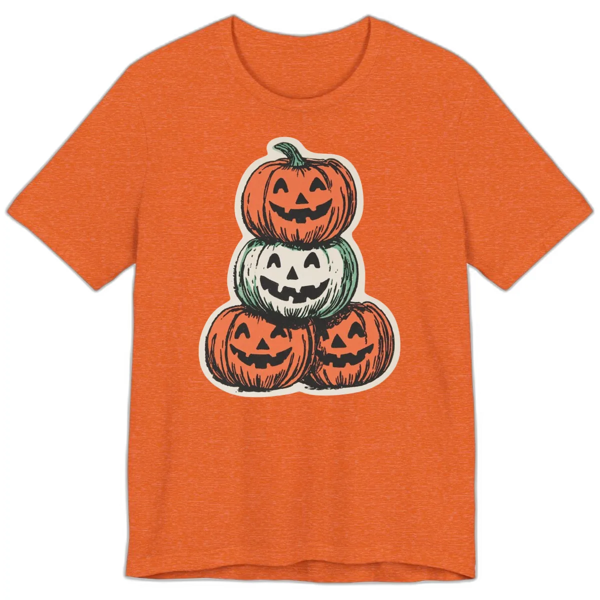 Stacked Halloween Jack-o'-Lanterns Trio Premium T-Shirt in Heather Orange