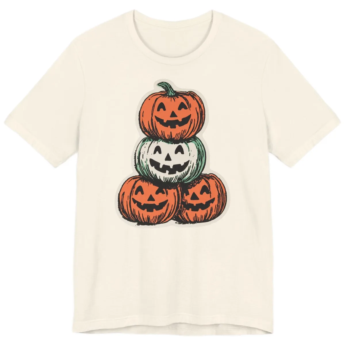 Stacked Halloween Jack-o'-Lanterns Trio Premium T-Shirt in Natural