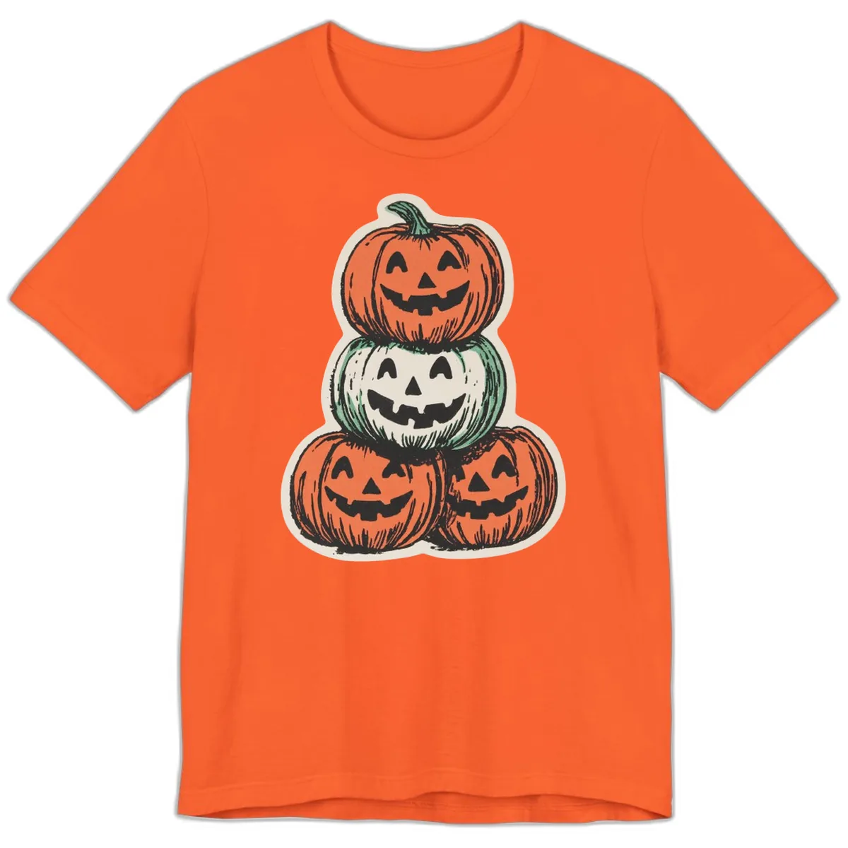 Stacked Halloween Jack-o'-Lanterns Trio Premium T-Shirt in Orange