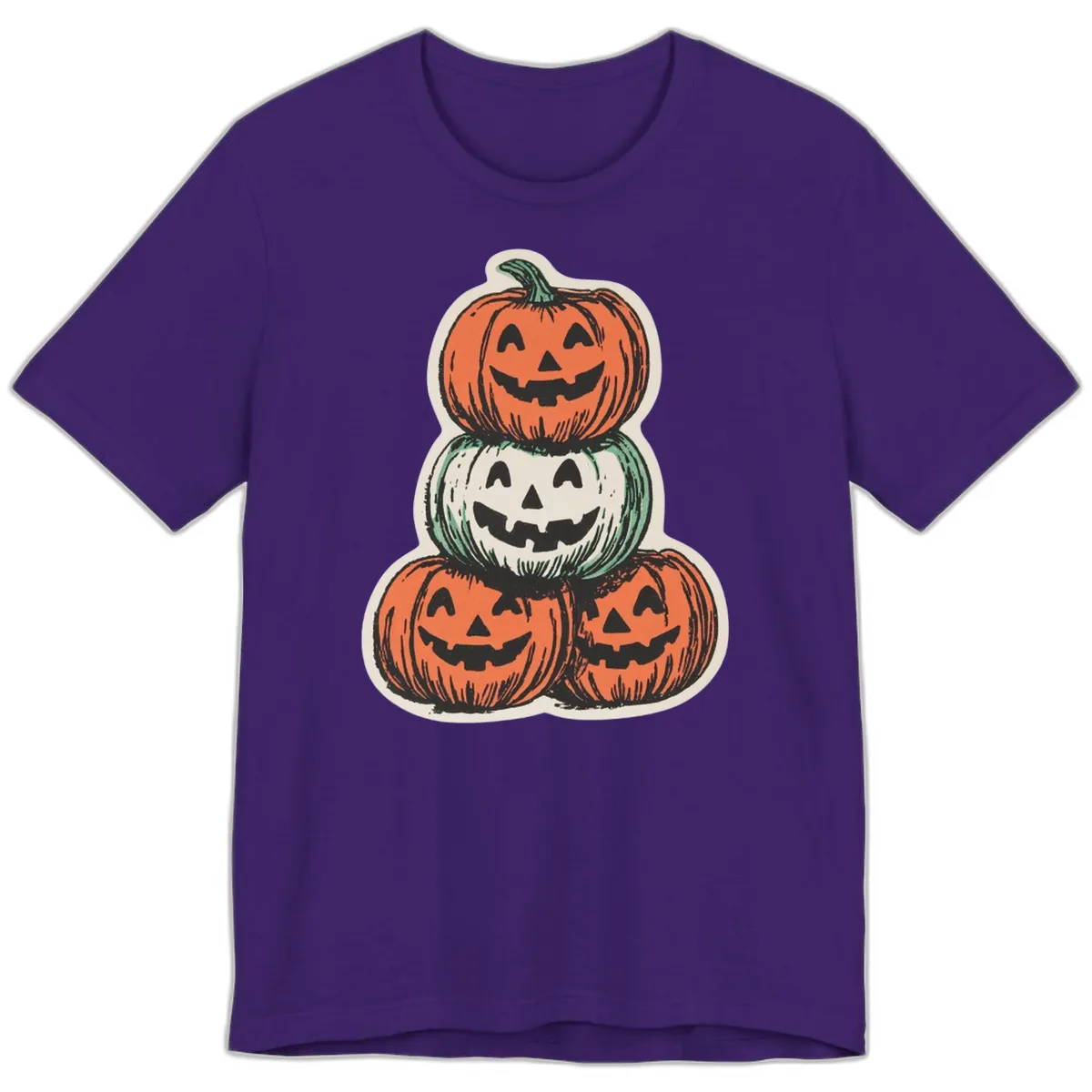Stacked Halloween Jack-o'-Lanterns Trio Premium T-Shirt in Team Purple