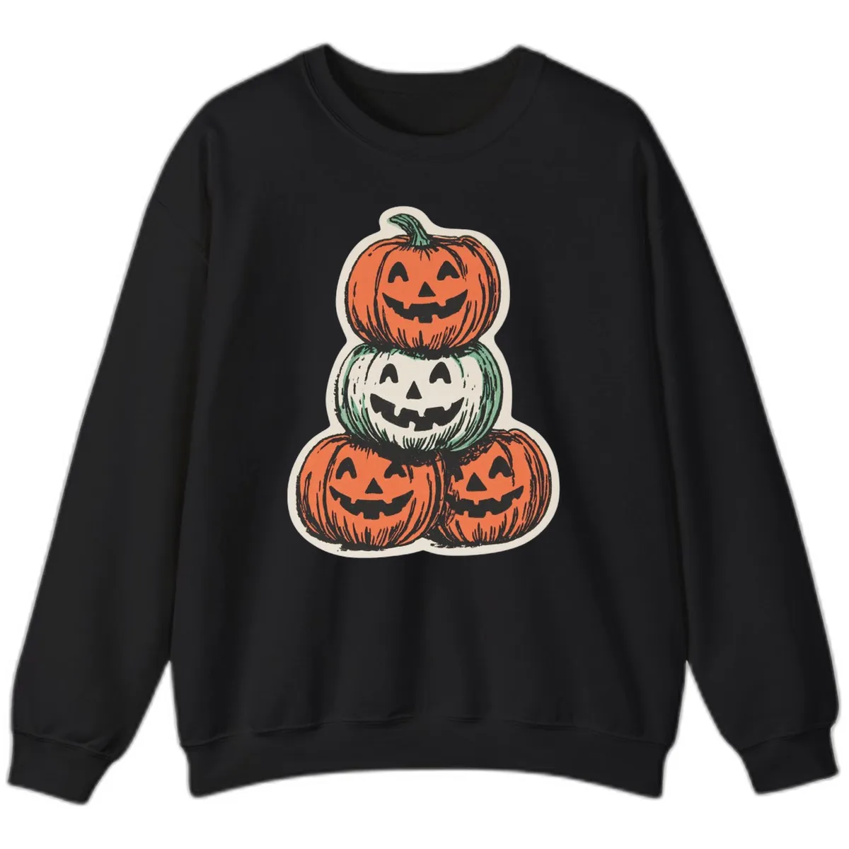 Stacked Halloween Jack-o'-Lanterns Trio Sweatshirt in Black