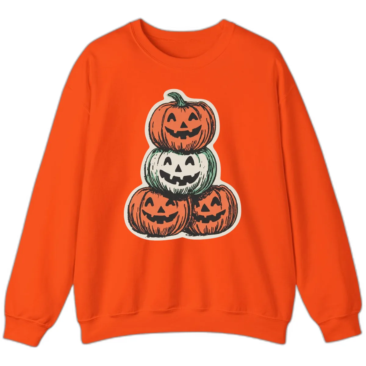 Stacked Halloween Jack-o'-Lanterns Trio Sweatshirt in Orange