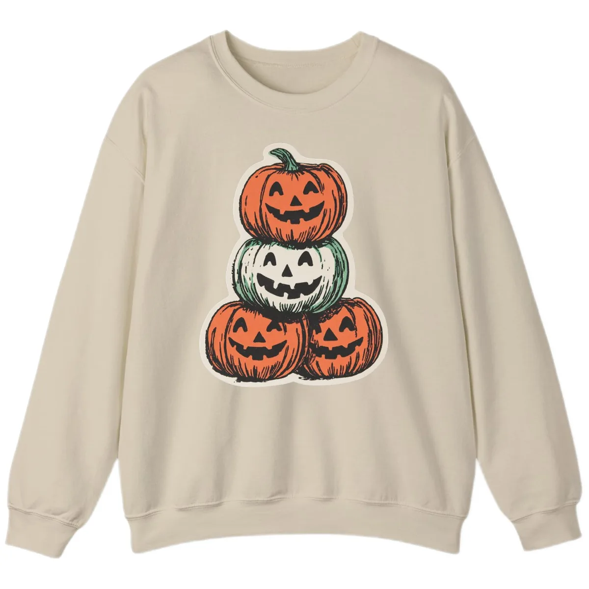 Stacked Halloween Jack-o'-Lanterns Trio Sweatshirt in Sand