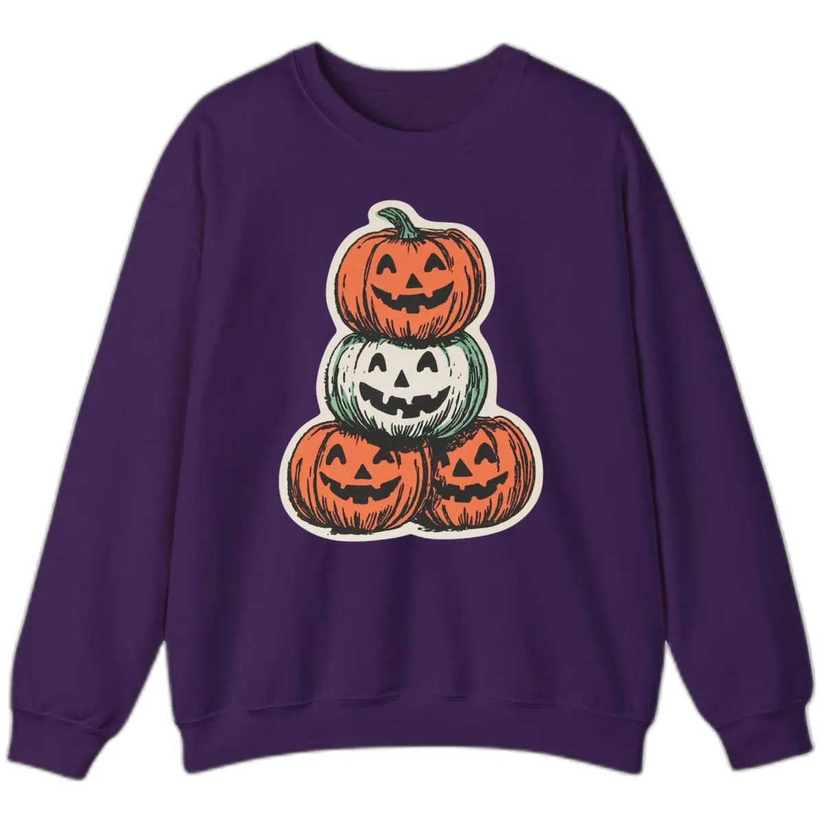 Stacked Halloween Jack-o'-Lanterns Trio Sweatshirt in Purple