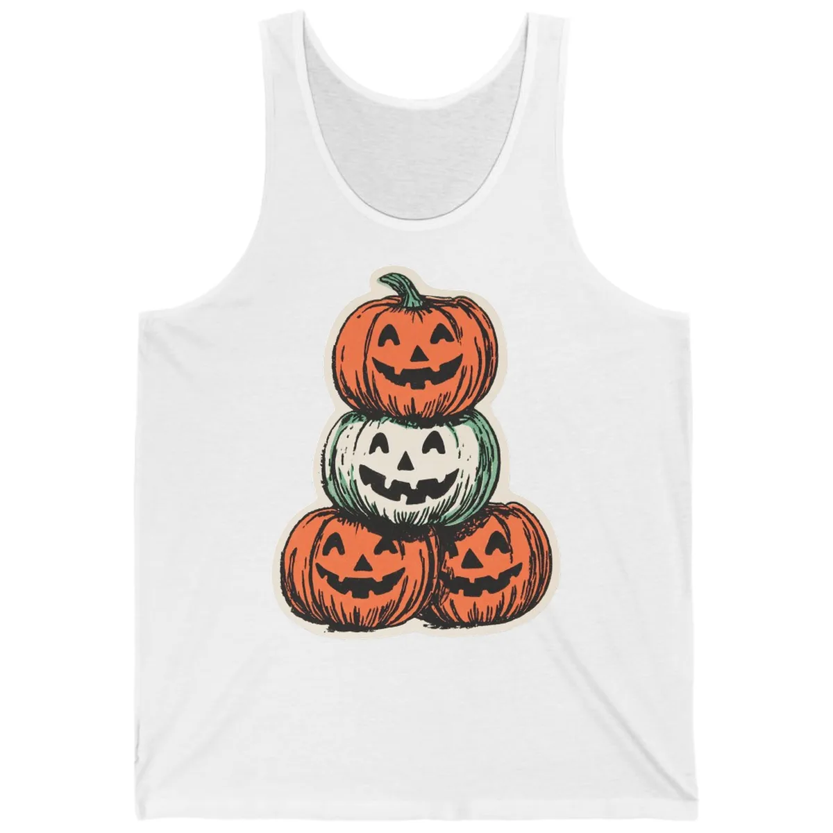 Stacked Halloween Jack-o'-Lanterns Trio Tank in White