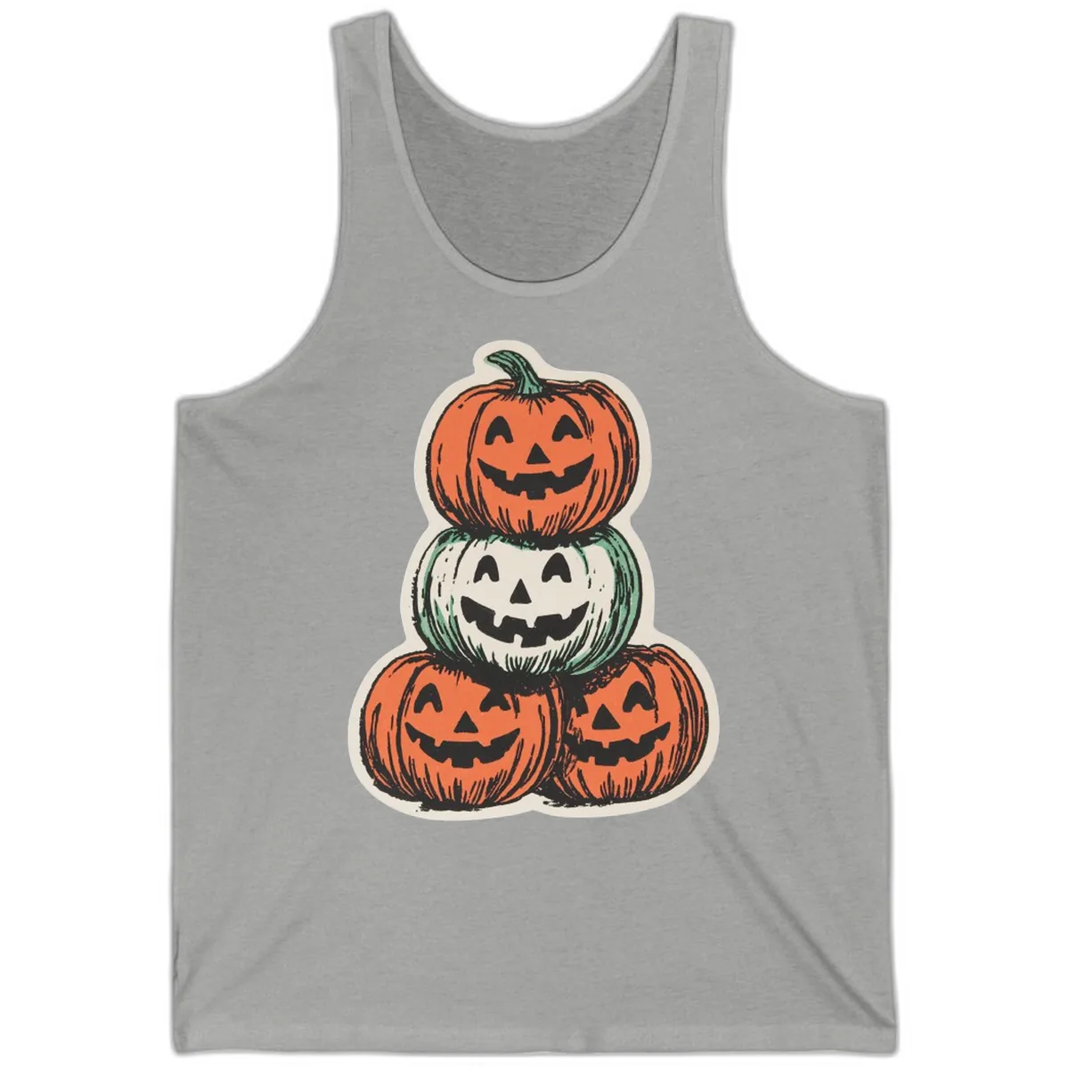 Stacked Halloween Jack-o'-Lanterns Trio Tank in Athletic Heather
