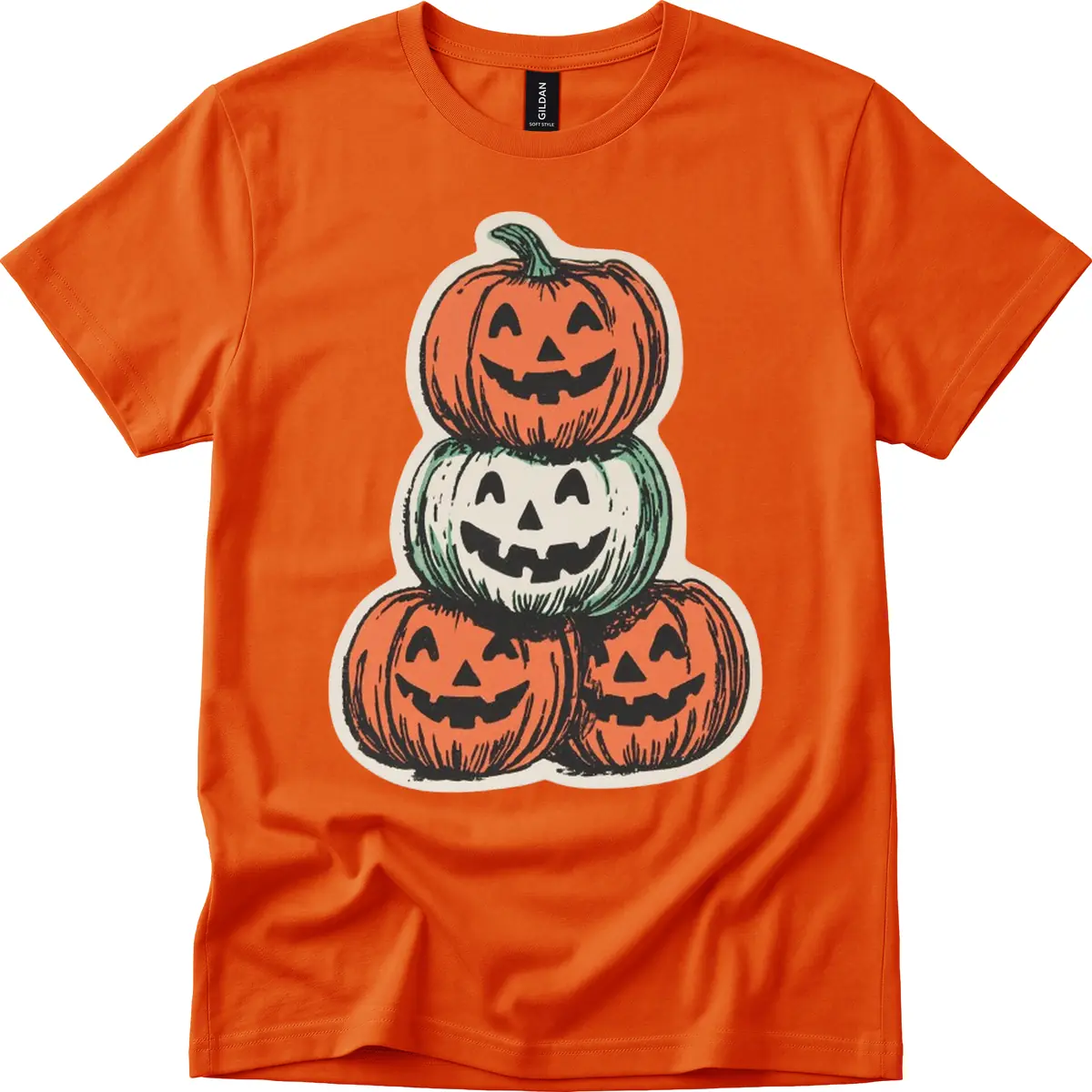 Stacked Halloween Jack-o'-Lanterns Trio T-Shirt in Orange