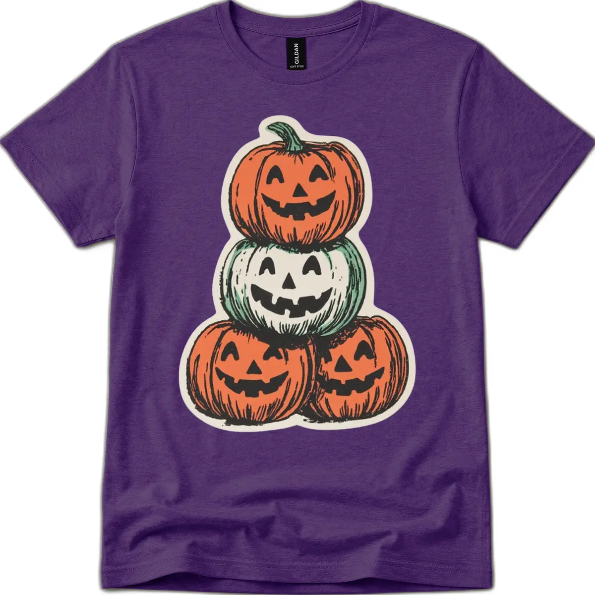 Stacked Halloween Jack-o'-Lanterns Trio T-Shirt in Purple