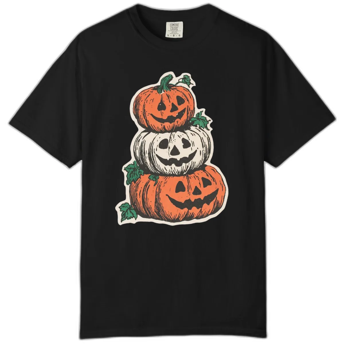 Stacked Halloween Jack-O'-Lanterns Comfort Color in Black