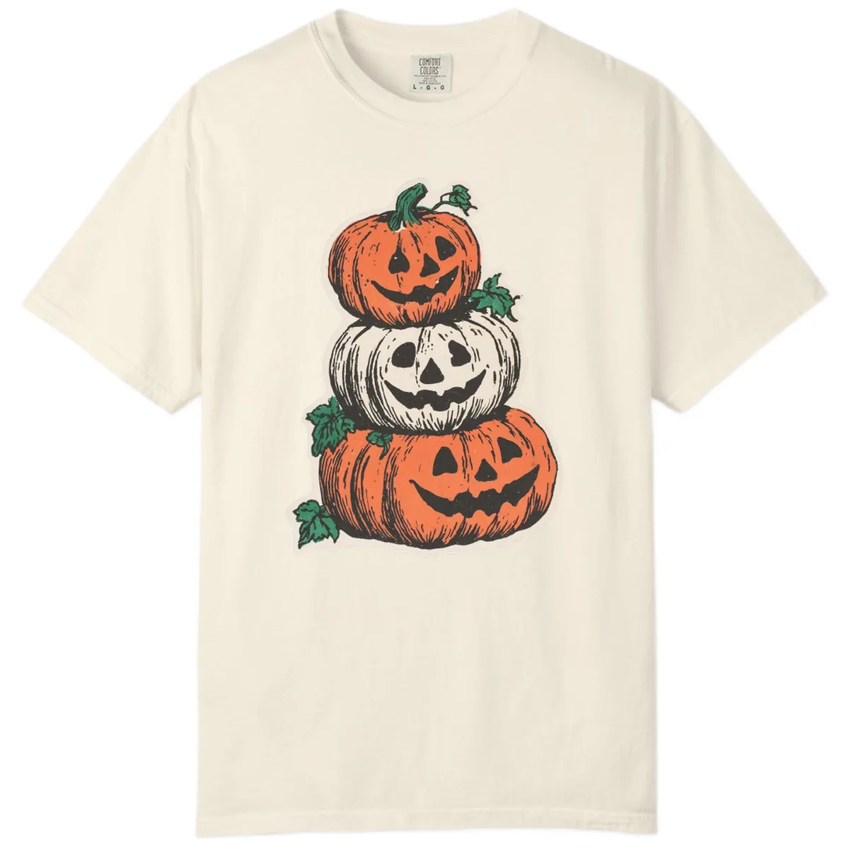 Stacked Halloween Jack-O'-Lanterns Comfort Color in Ivory