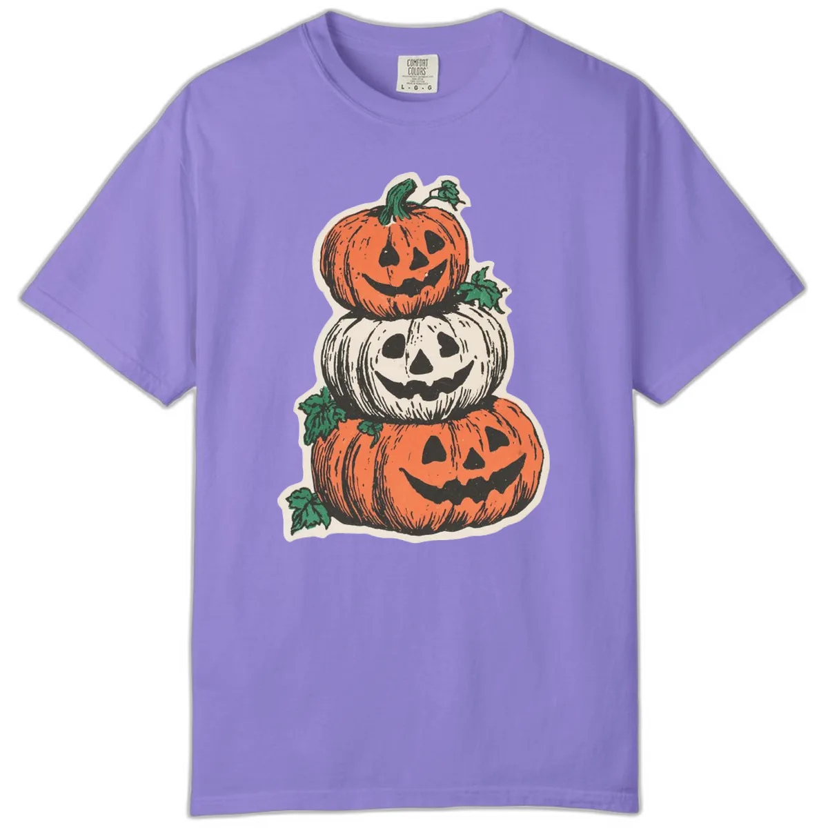 Stacked Halloween Jack-O'-Lanterns Comfort Color in Violet