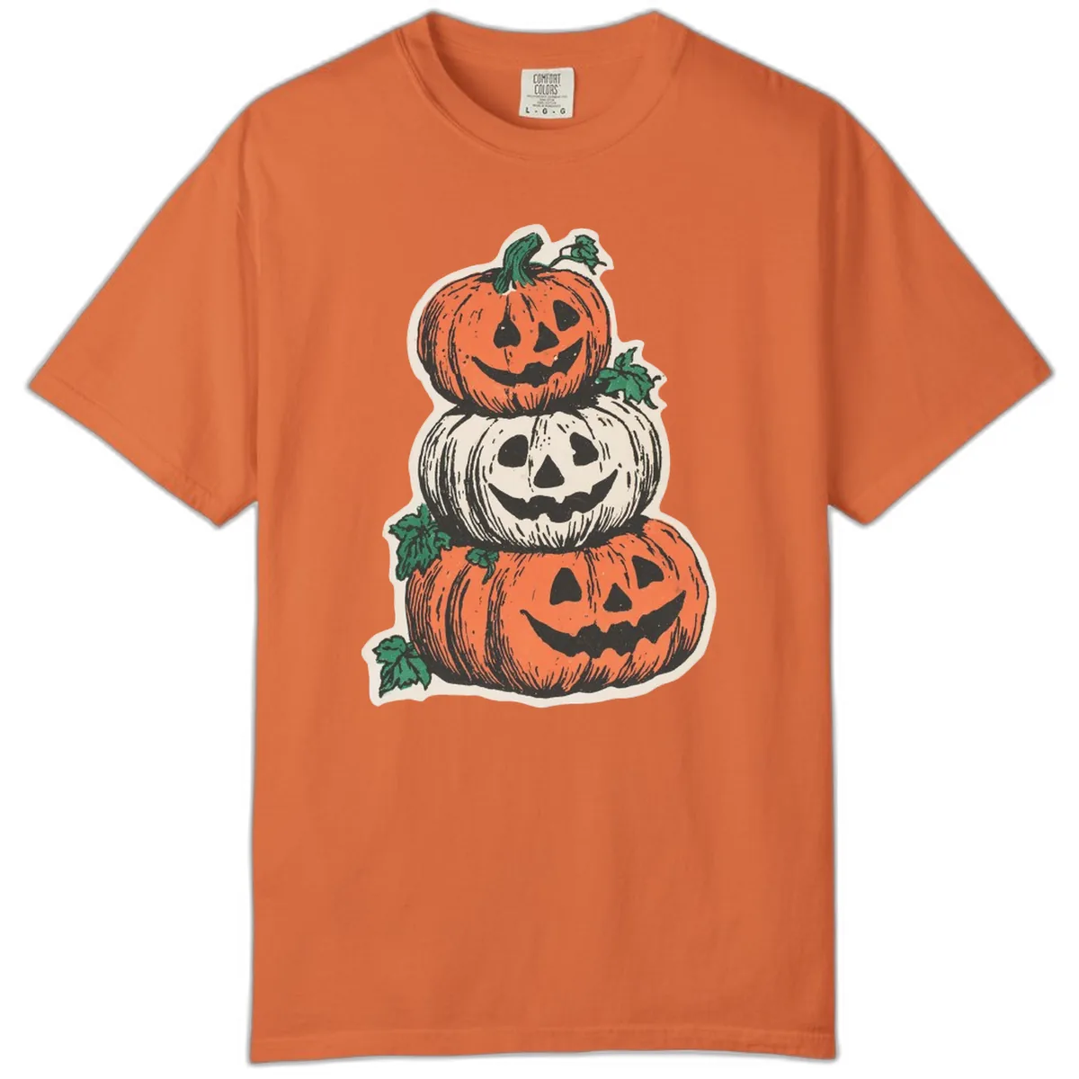 Stacked Halloween Jack-O'-Lanterns Comfort Color in Burnt Orange