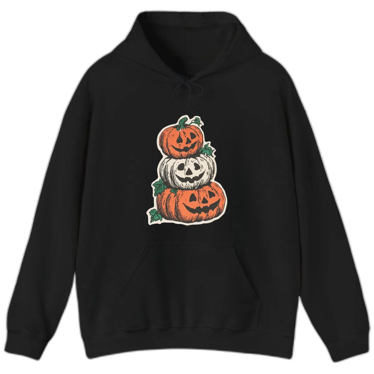 Stacked Halloween Jack-O'-Lanterns Hoodie in Black