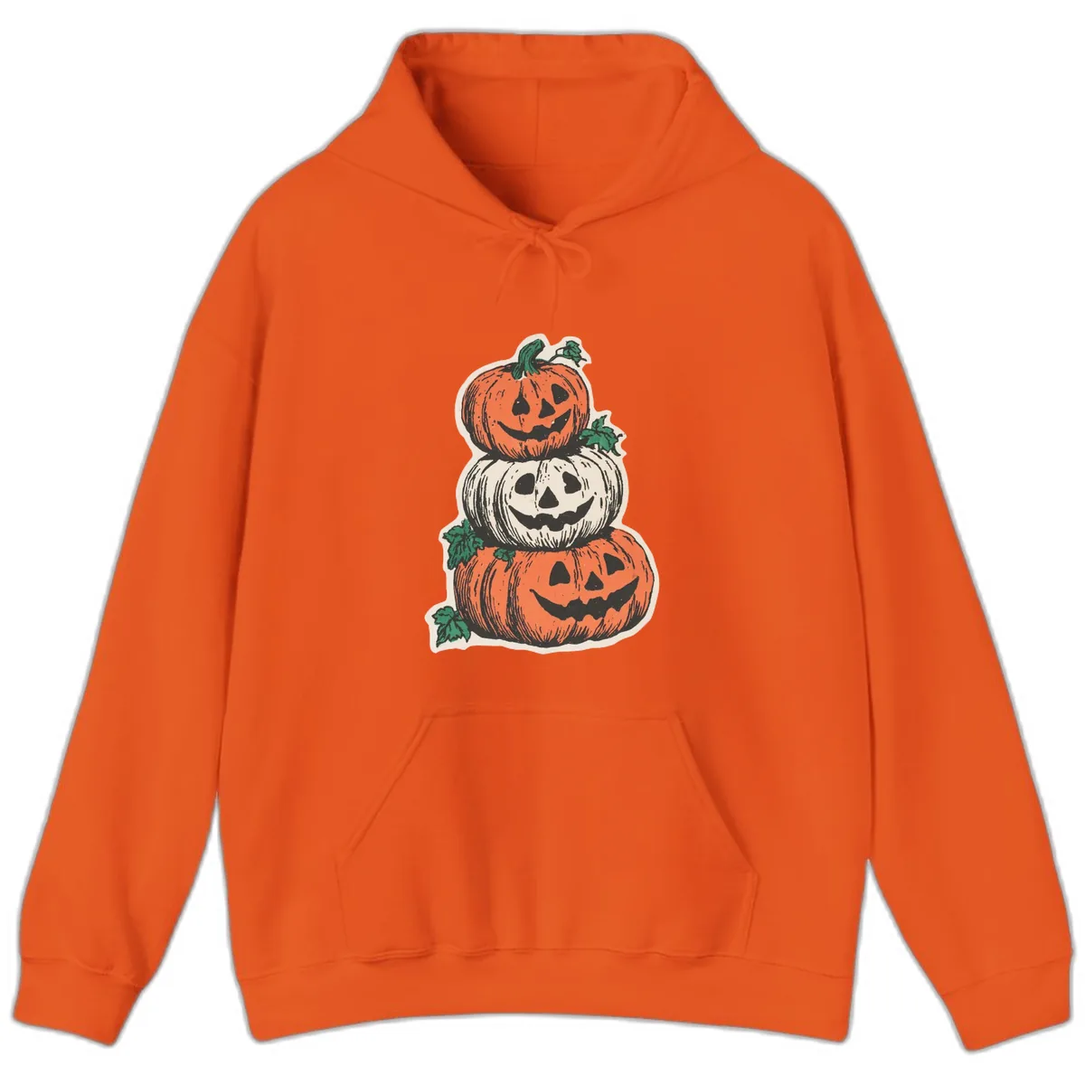Stacked Halloween Jack-O'-Lanterns Hoodie in Orange