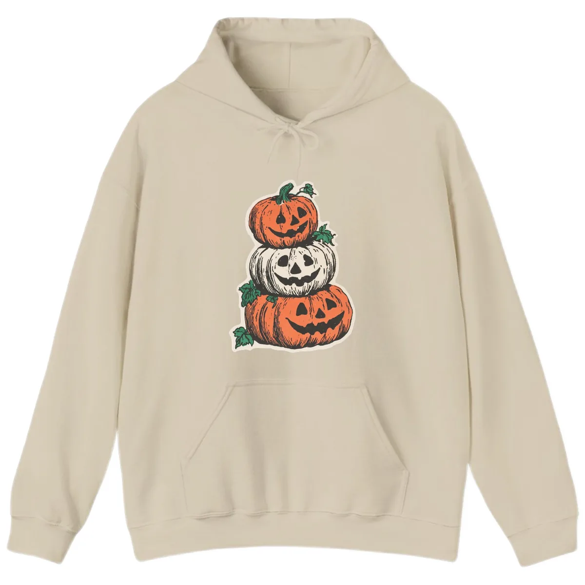 Stacked Halloween Jack-O'-Lanterns Hoodie in Sand