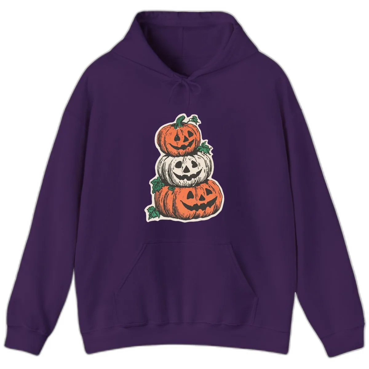 Stacked Halloween Jack-O'-Lanterns Hoodie in Purple