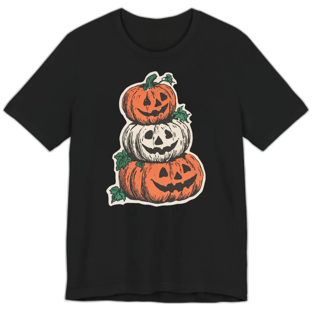 Stacked Halloween Jack-O'-Lanterns Premium T-Shirt in Black