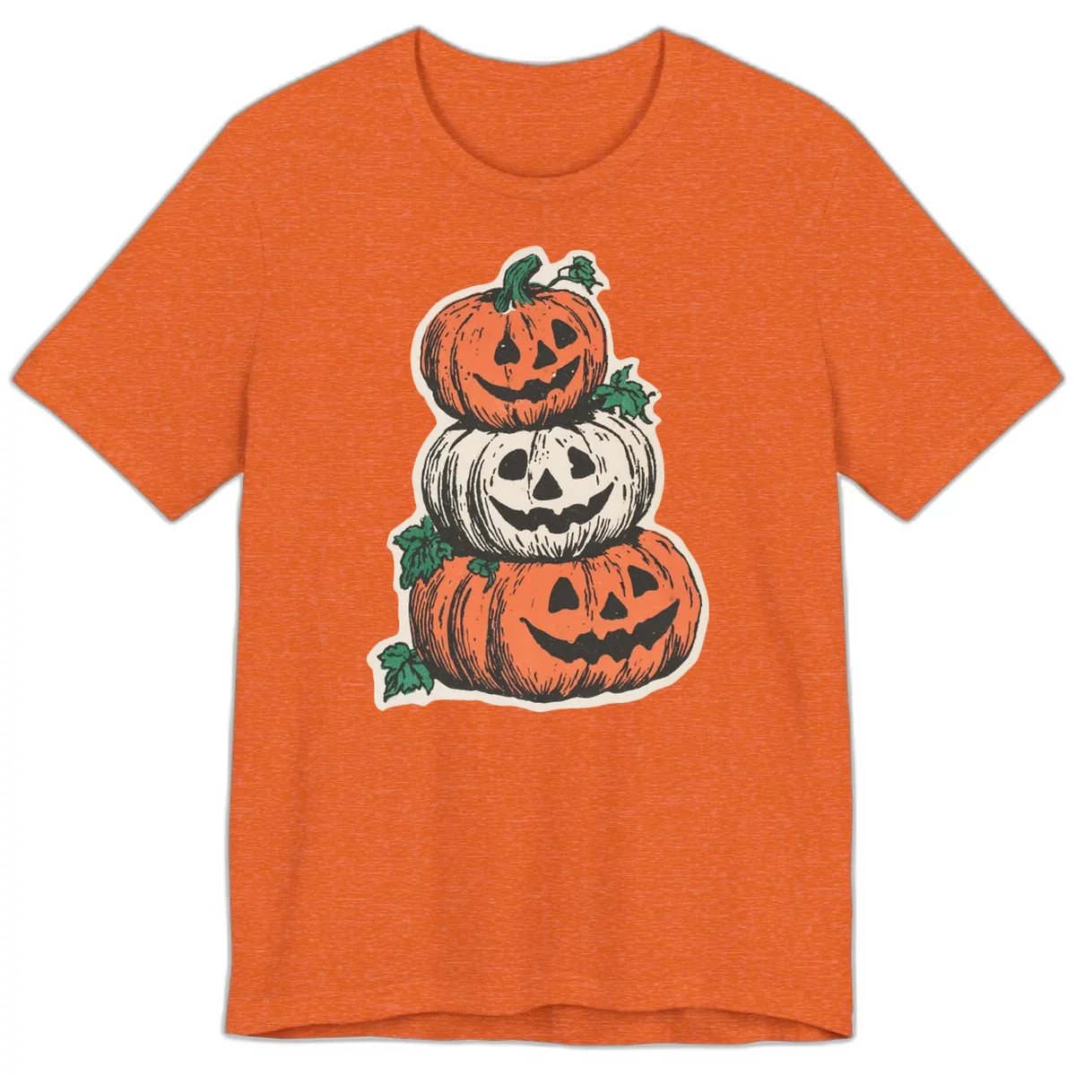 Stacked Halloween Jack-O'-Lanterns Premium T-Shirt in Heather Orange