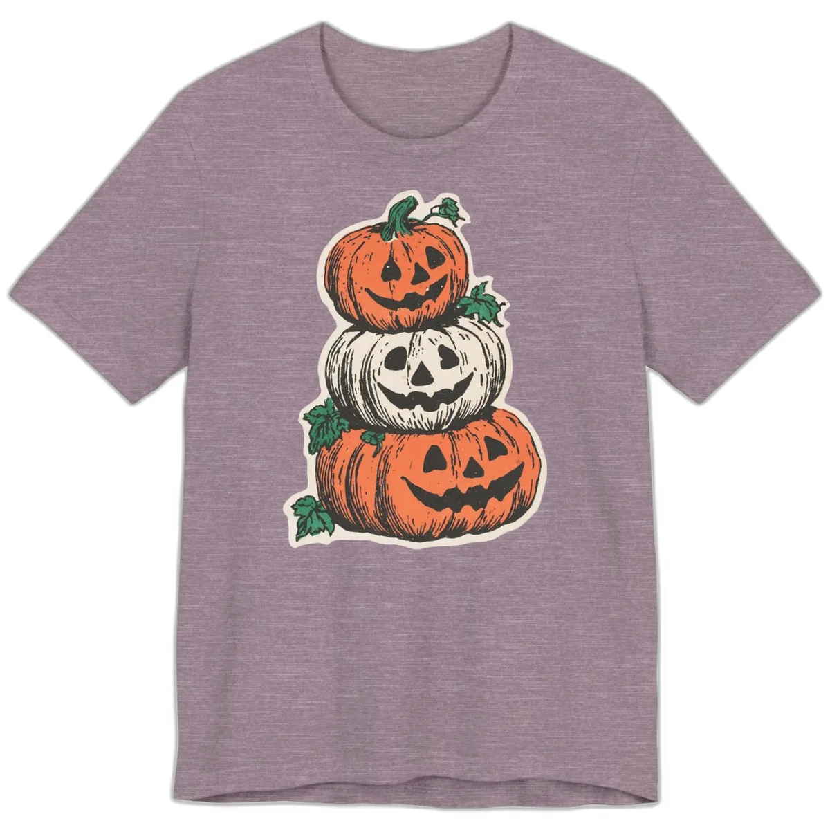 Stacked Halloween Jack-O'-Lanterns Premium T-Shirt in Heather Purple