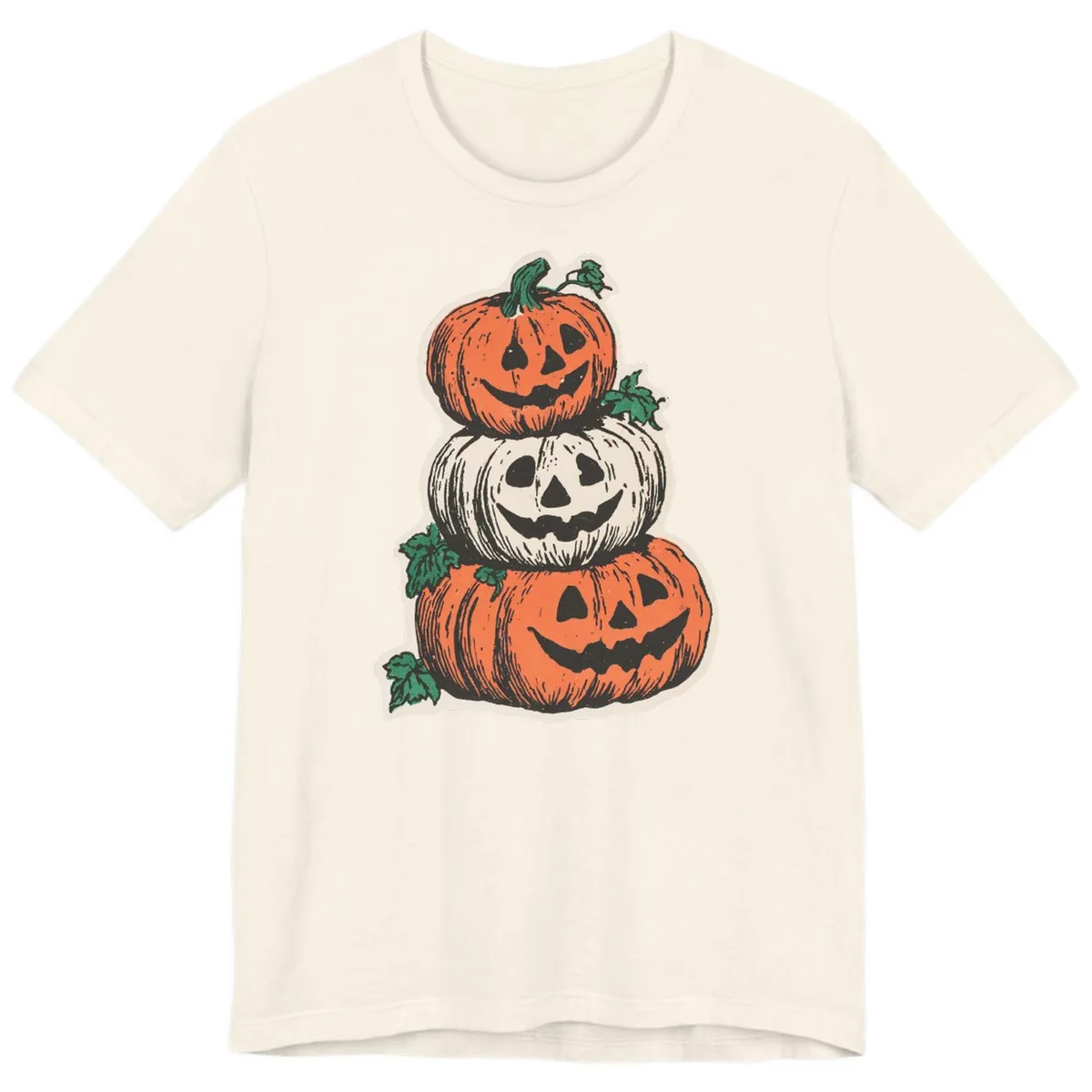 Stacked Halloween Jack-O'-Lanterns Premium T-Shirt in Natural