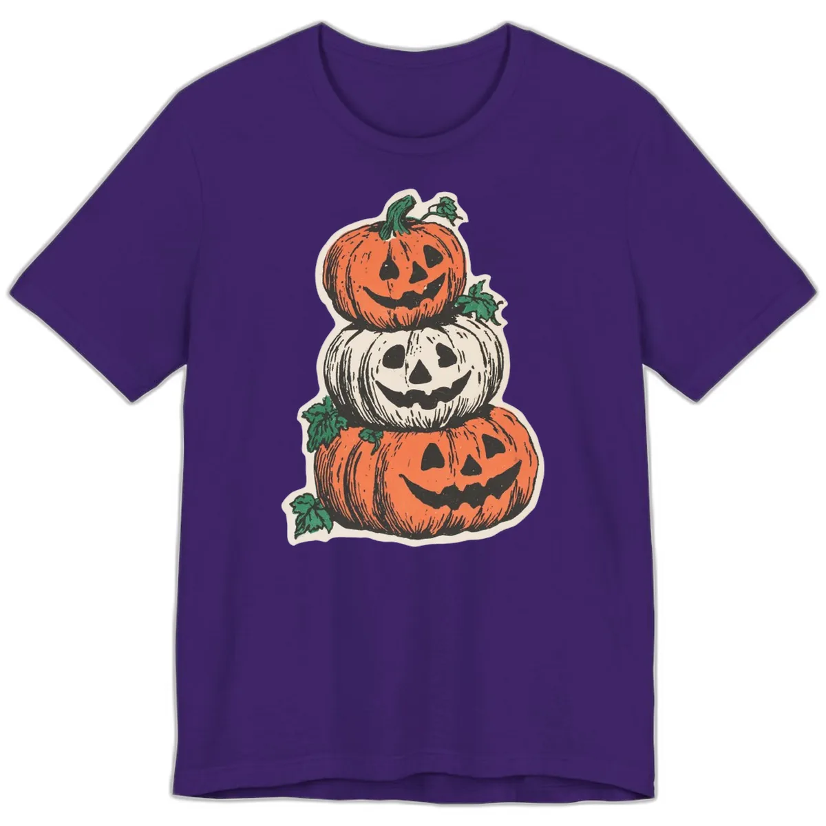 Stacked Halloween Jack-O'-Lanterns Premium T-Shirt in Team Purple