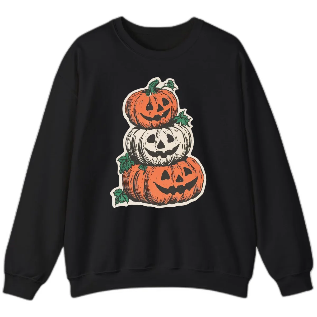 Stacked Halloween Jack-O'-Lanterns Sweatshirt in Black