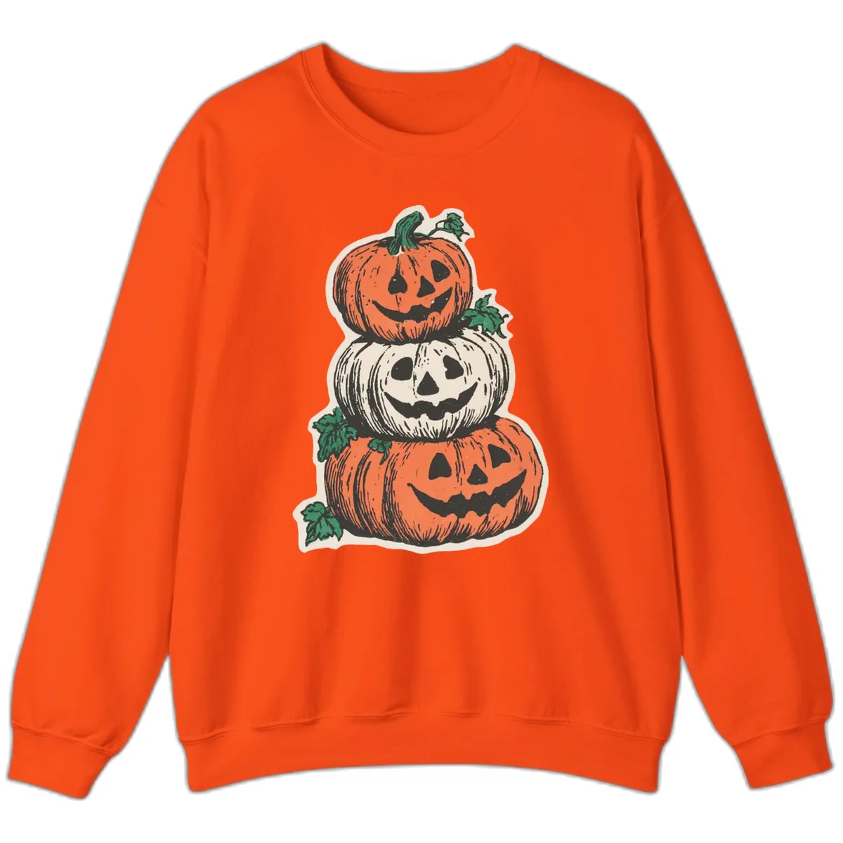Stacked Halloween Jack-O'-Lanterns Sweatshirt in Orange