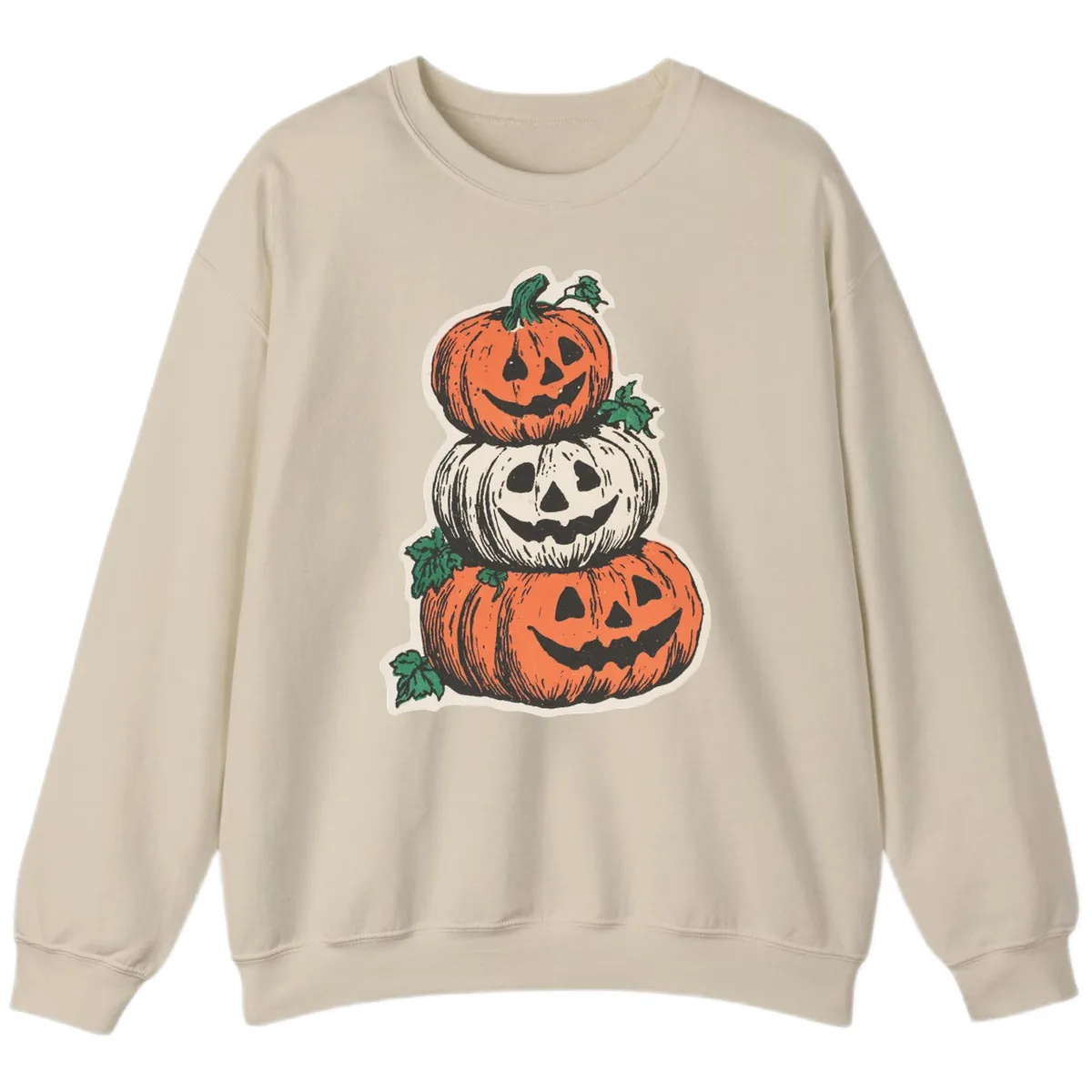 Stacked Halloween Jack-O'-Lanterns Sweatshirt in Sand