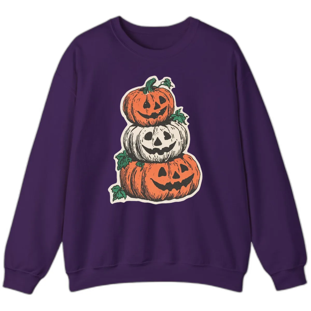 Stacked Halloween Jack-O'-Lanterns Sweatshirt in Purple
