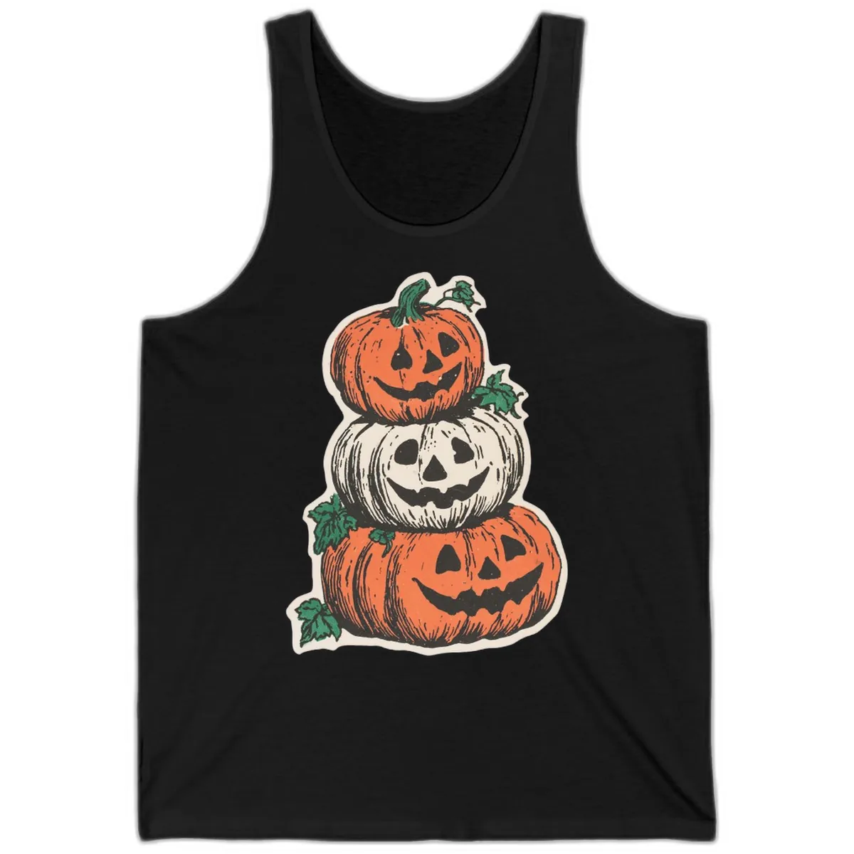 Stacked Halloween Jack-O'-Lanterns Tank in Black