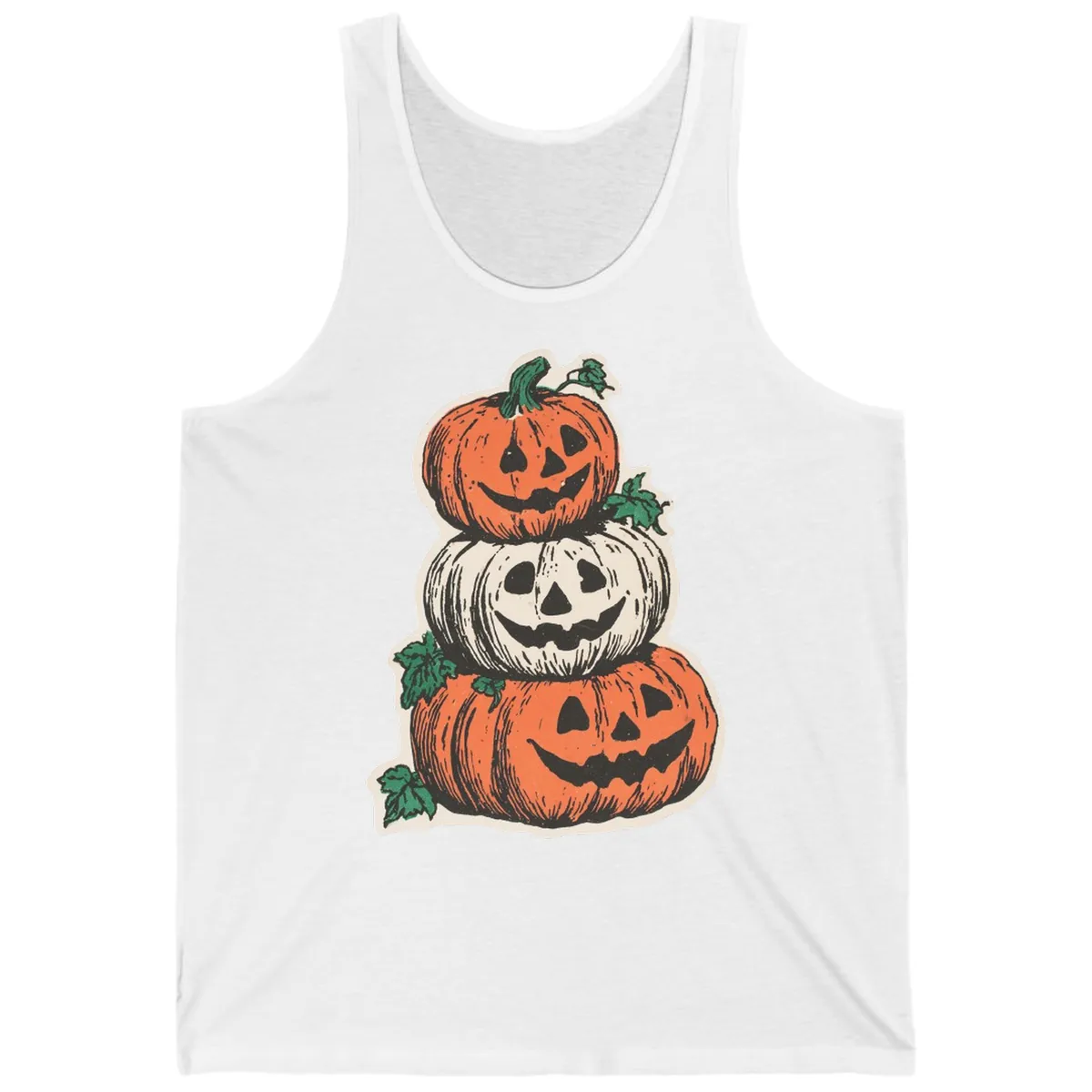 Stacked Halloween Jack-O'-Lanterns Tank in White