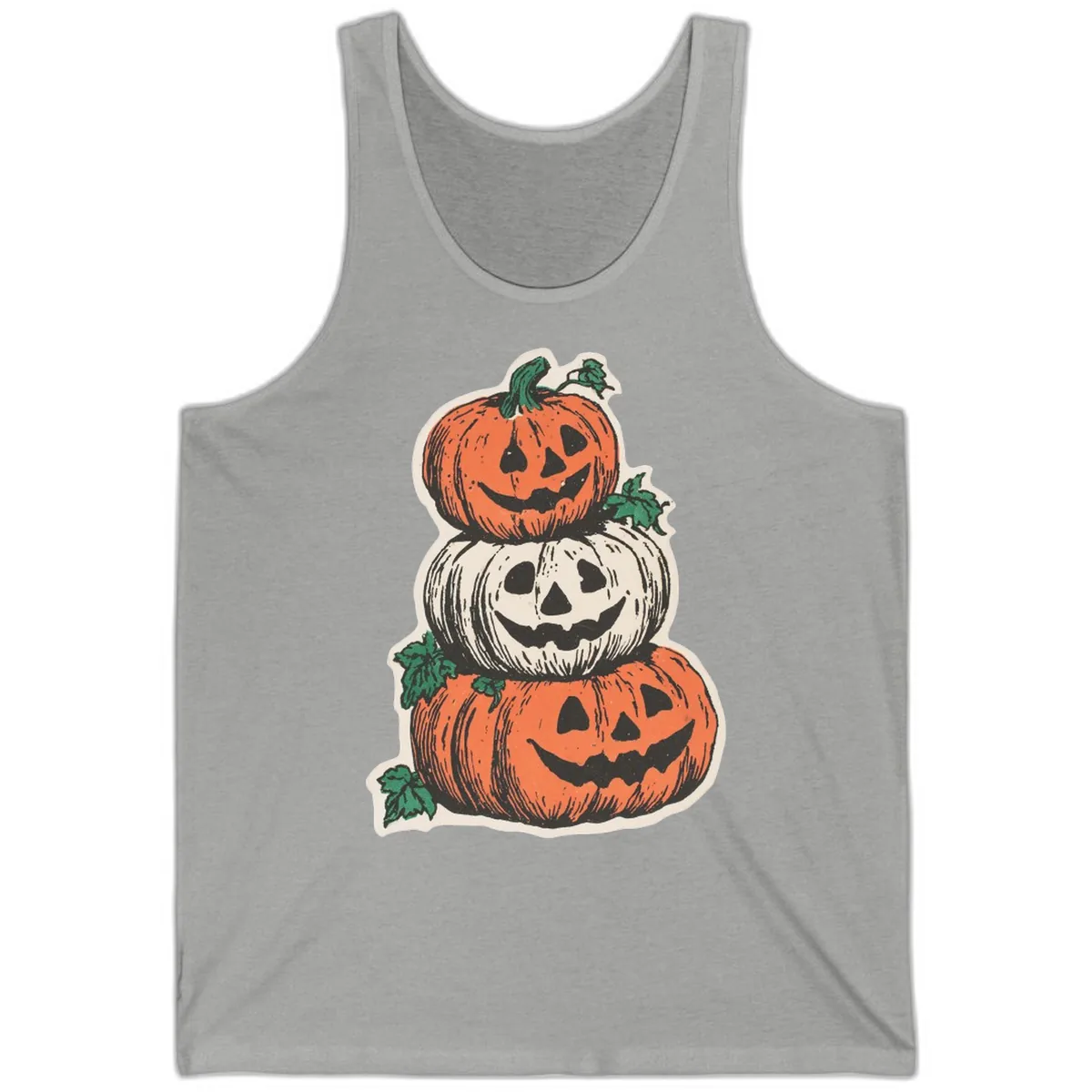 Stacked Halloween Jack-O'-Lanterns Tank in Athletic Heather