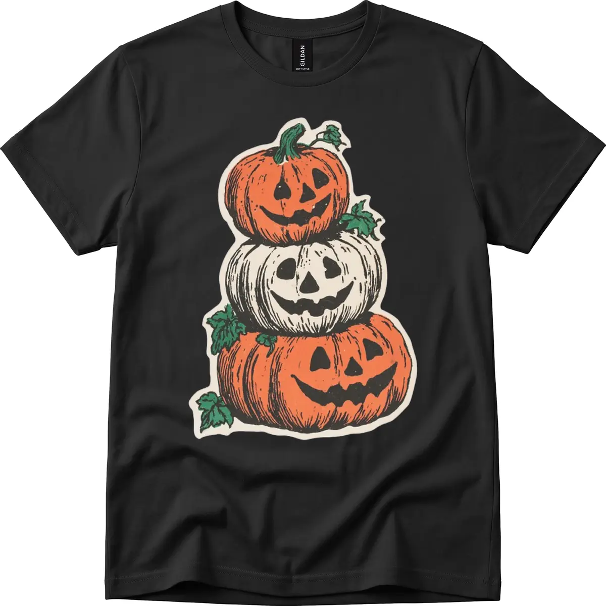 Stacked Halloween Jack-O'-Lanterns T-Shirt in Black