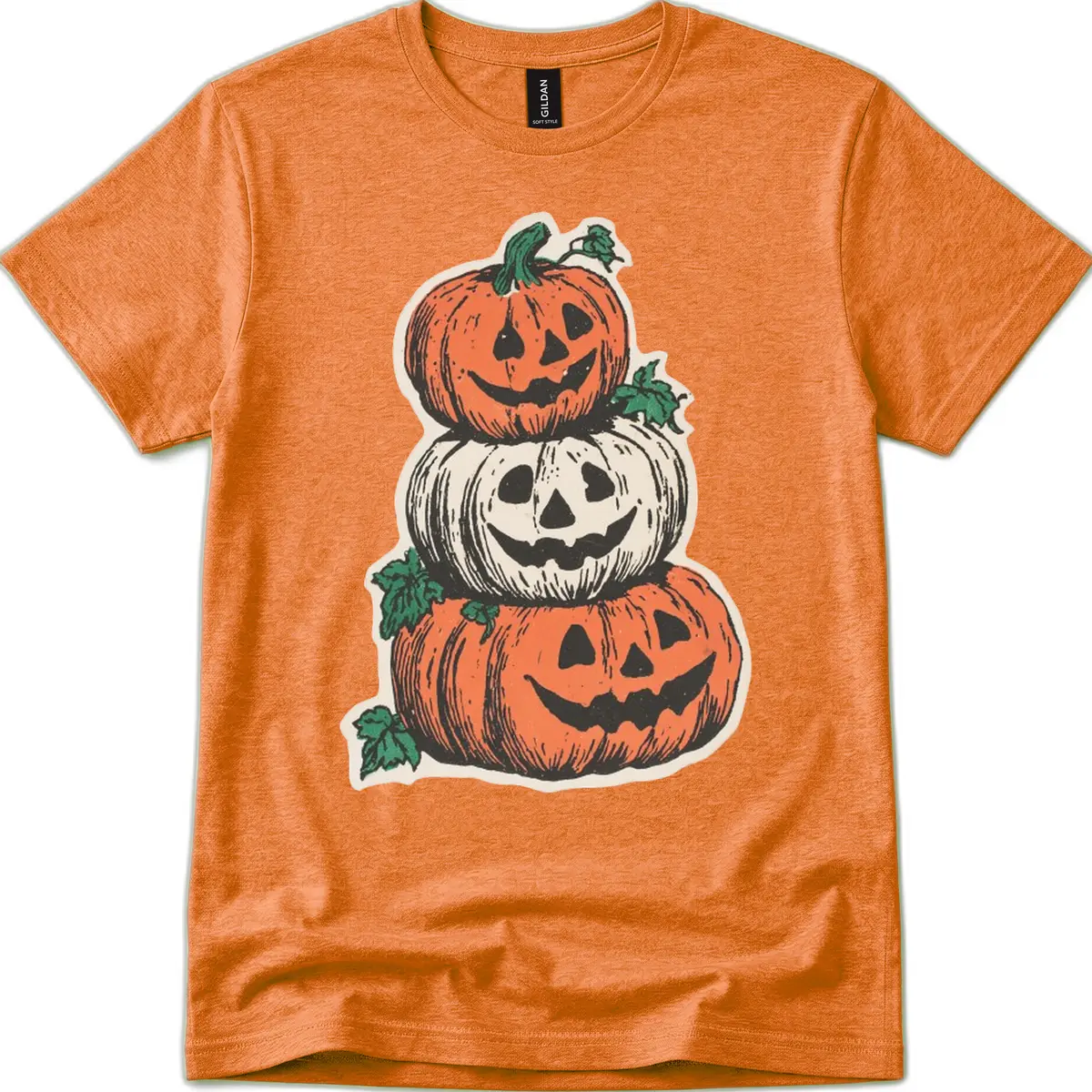 Stacked Halloween Jack-O'-Lanterns T-Shirt in Heather Orange