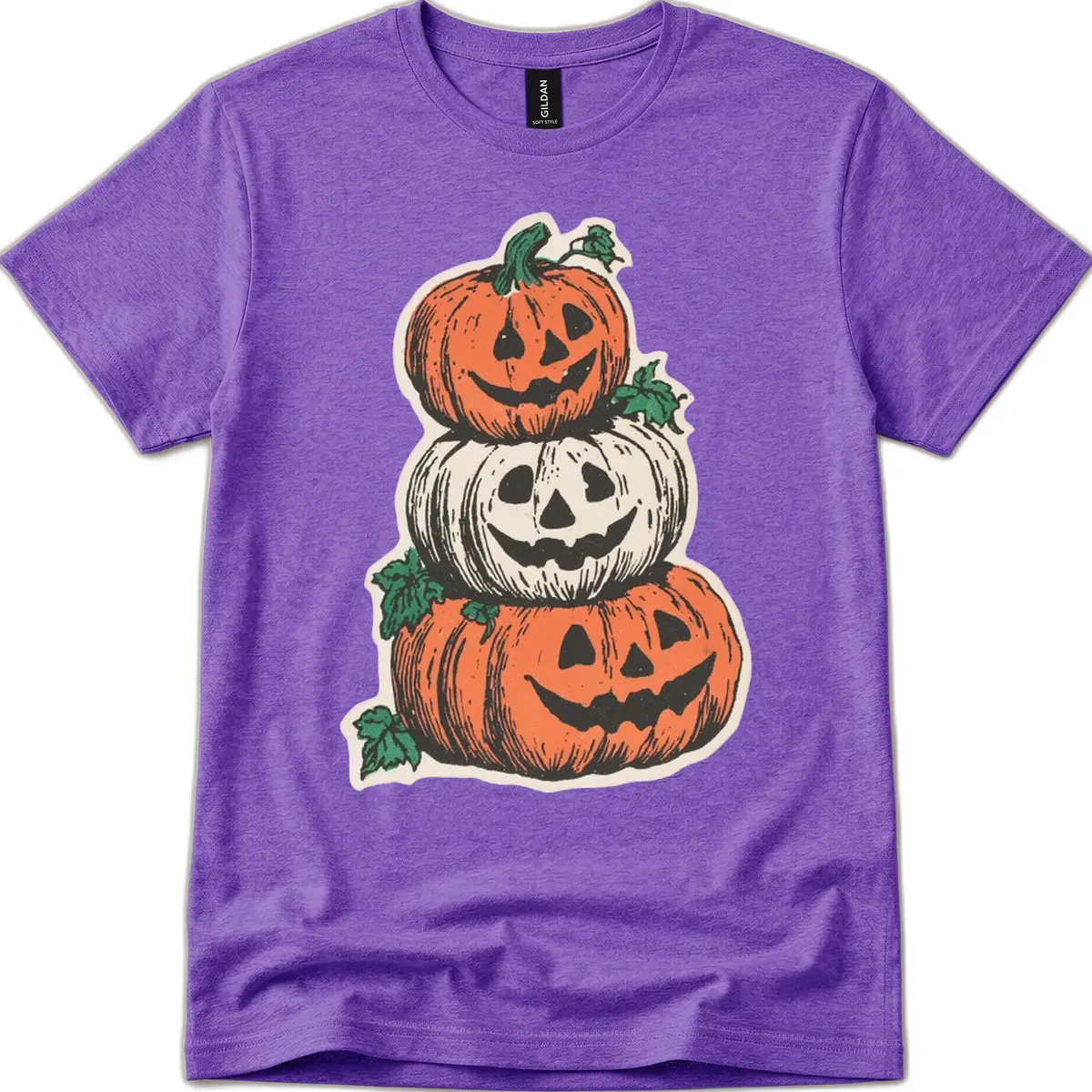 Stacked Halloween Jack-O'-Lanterns T-Shirt in Heather Purple