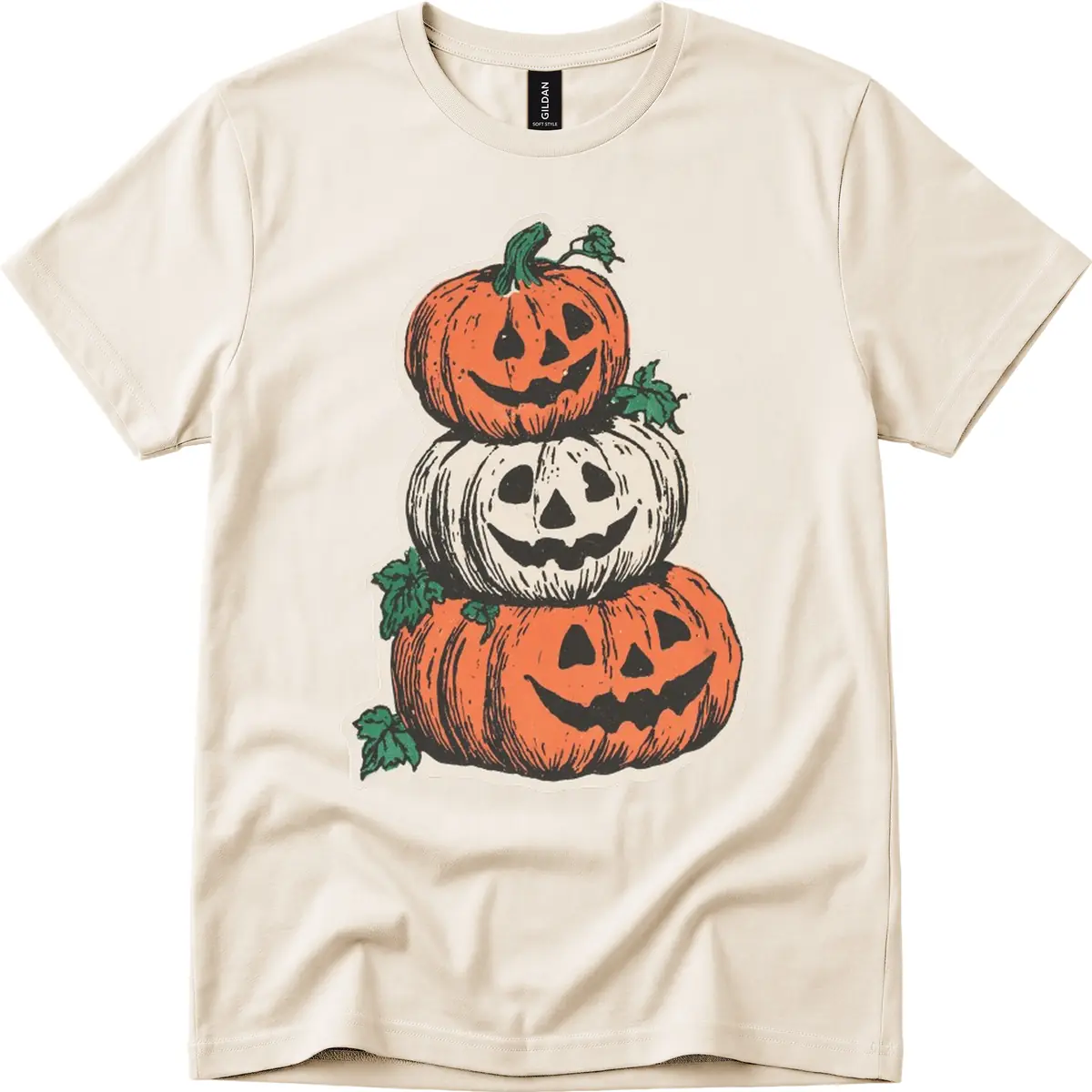 Stacked Halloween Jack-O'-Lanterns T-Shirt in Natural