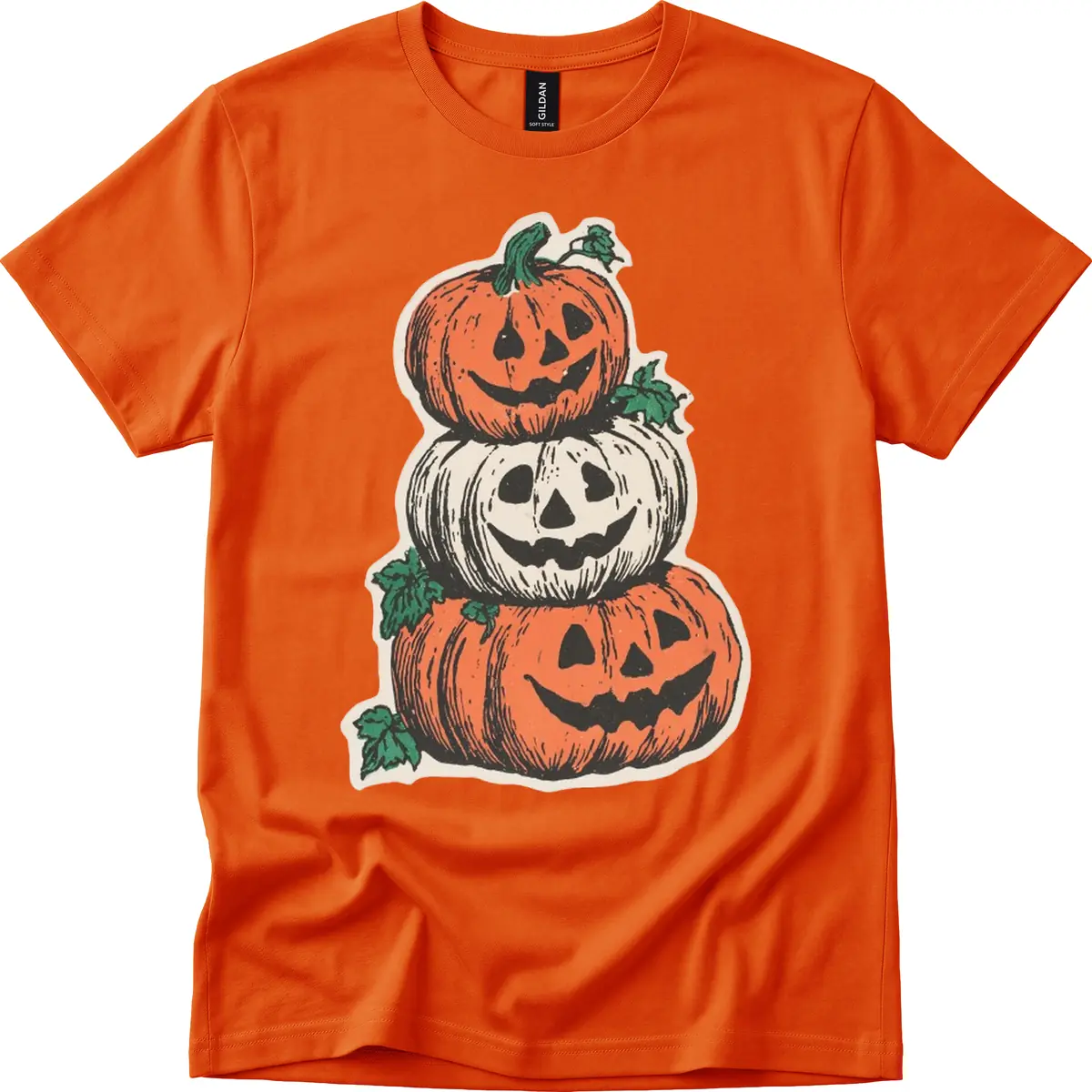 Stacked Halloween Jack-O'-Lanterns T-Shirt in Orange