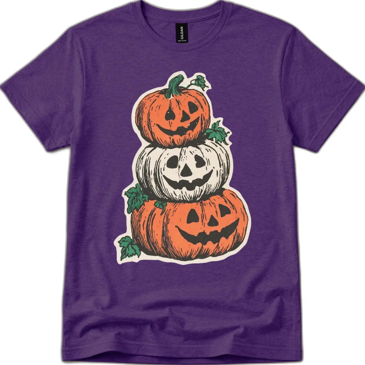 Stacked Halloween Jack-O'-Lanterns T-Shirt in Purple