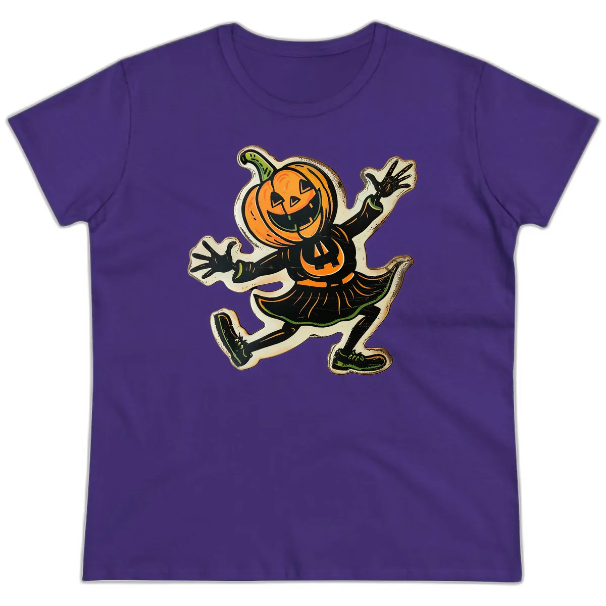 Jumping Jack O'Lantern Halloween Pal Ladies Tee in Purple
