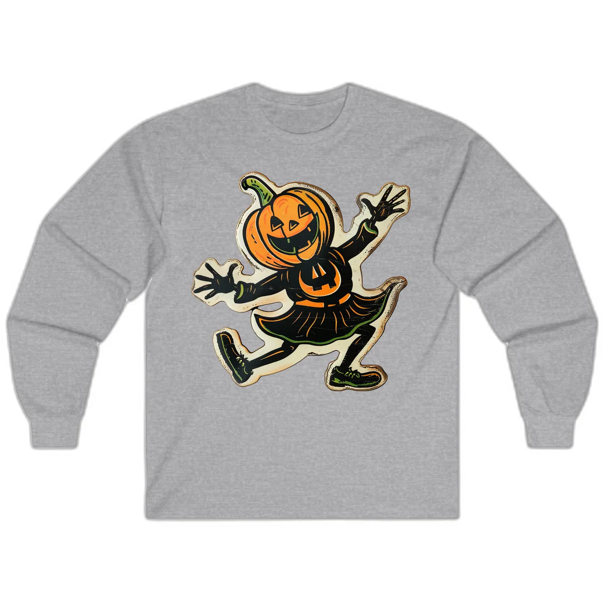 Jumping Jack O'Lantern Halloween Pal Long Sleeve in Sport Grey