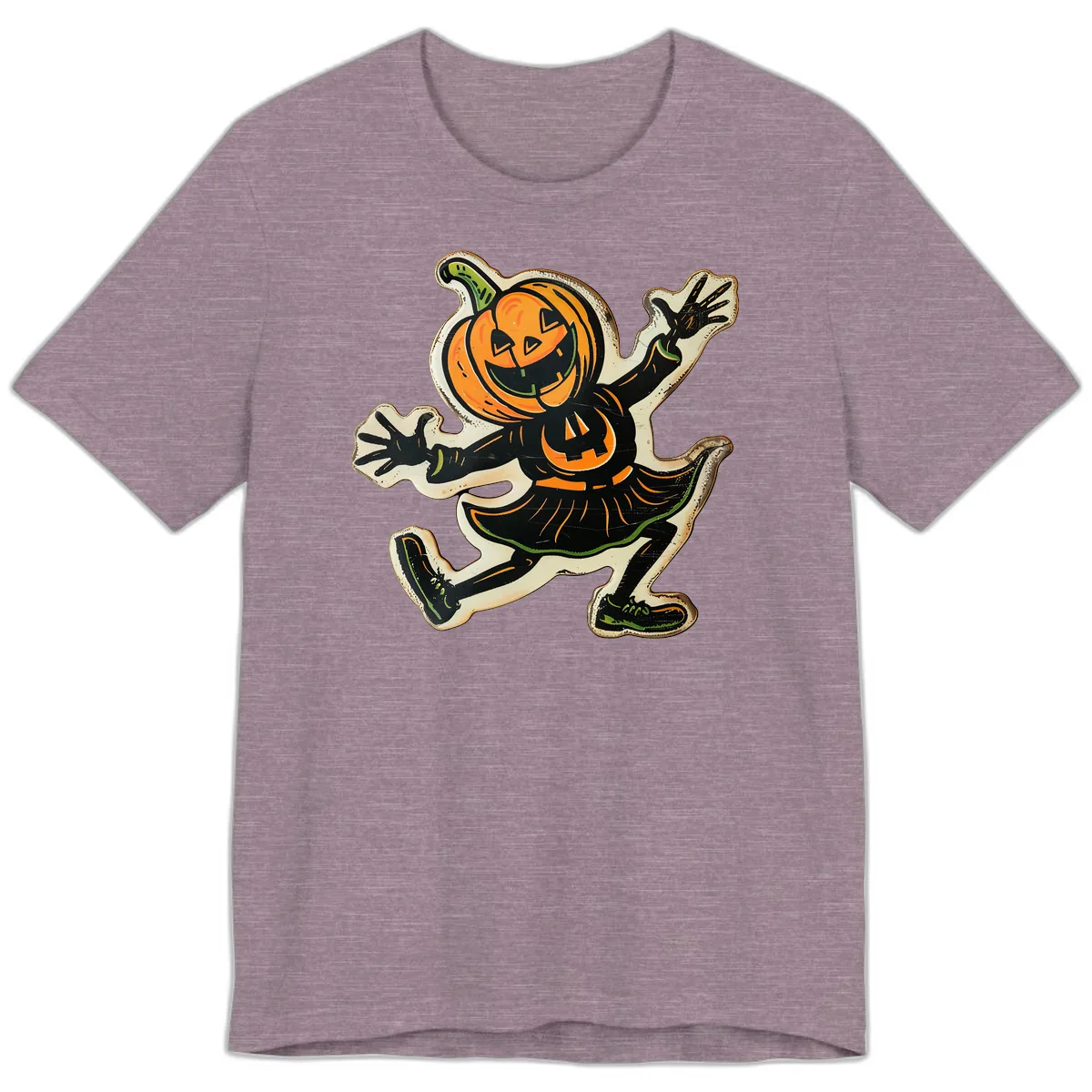 Jumping Jack O'Lantern Halloween Pal Premium T-Shirt in Heather Purple