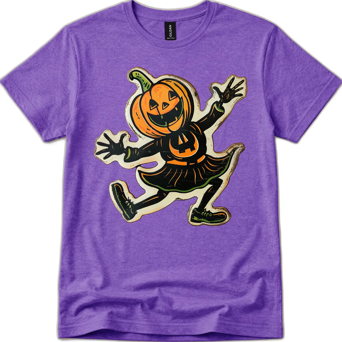 Jumping Jack O'Lantern Halloween Pal T-Shirt in Heather Purple