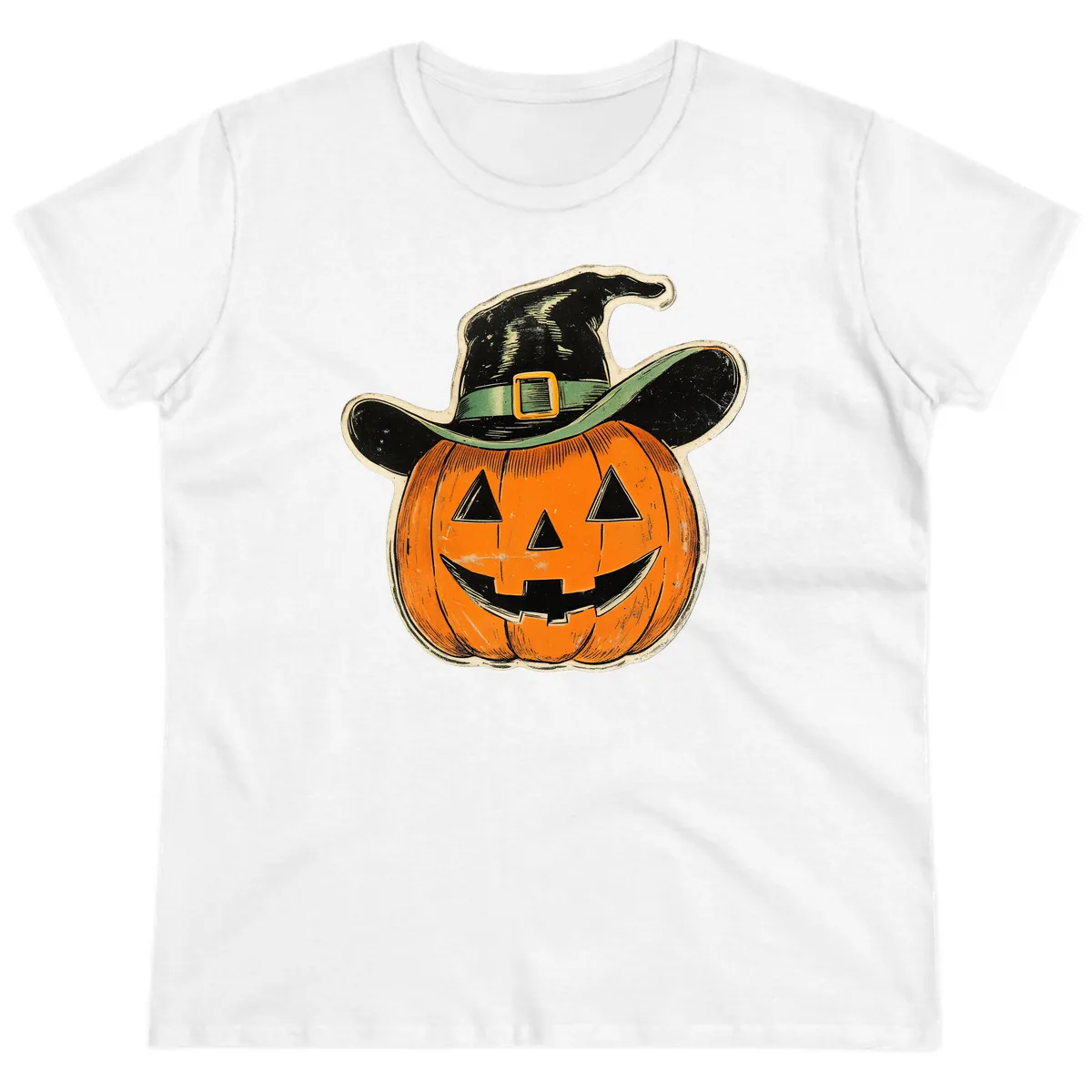 Halloween Witch Hat Pumpkin Pal Ladies Tee in White