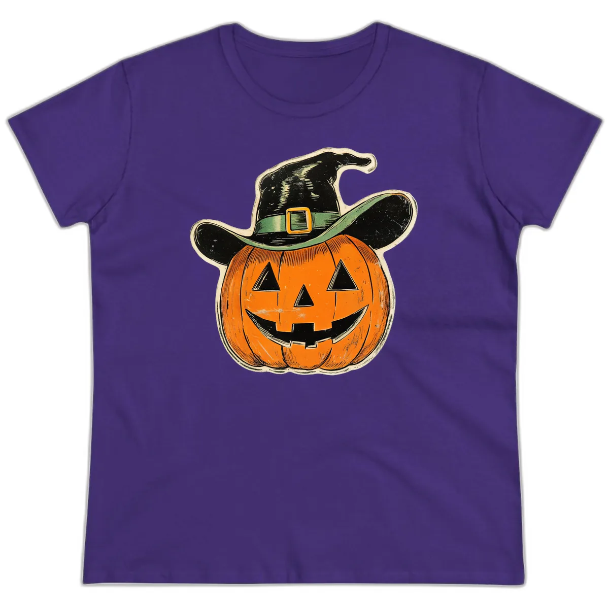 Halloween Witch Hat Pumpkin Pal Ladies Tee in Purple