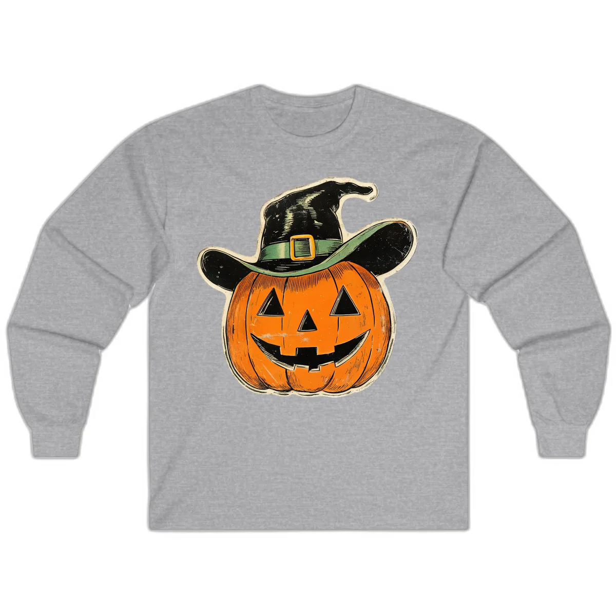 Halloween Witch Hat Pumpkin Pal Long Sleeve in Sport Grey