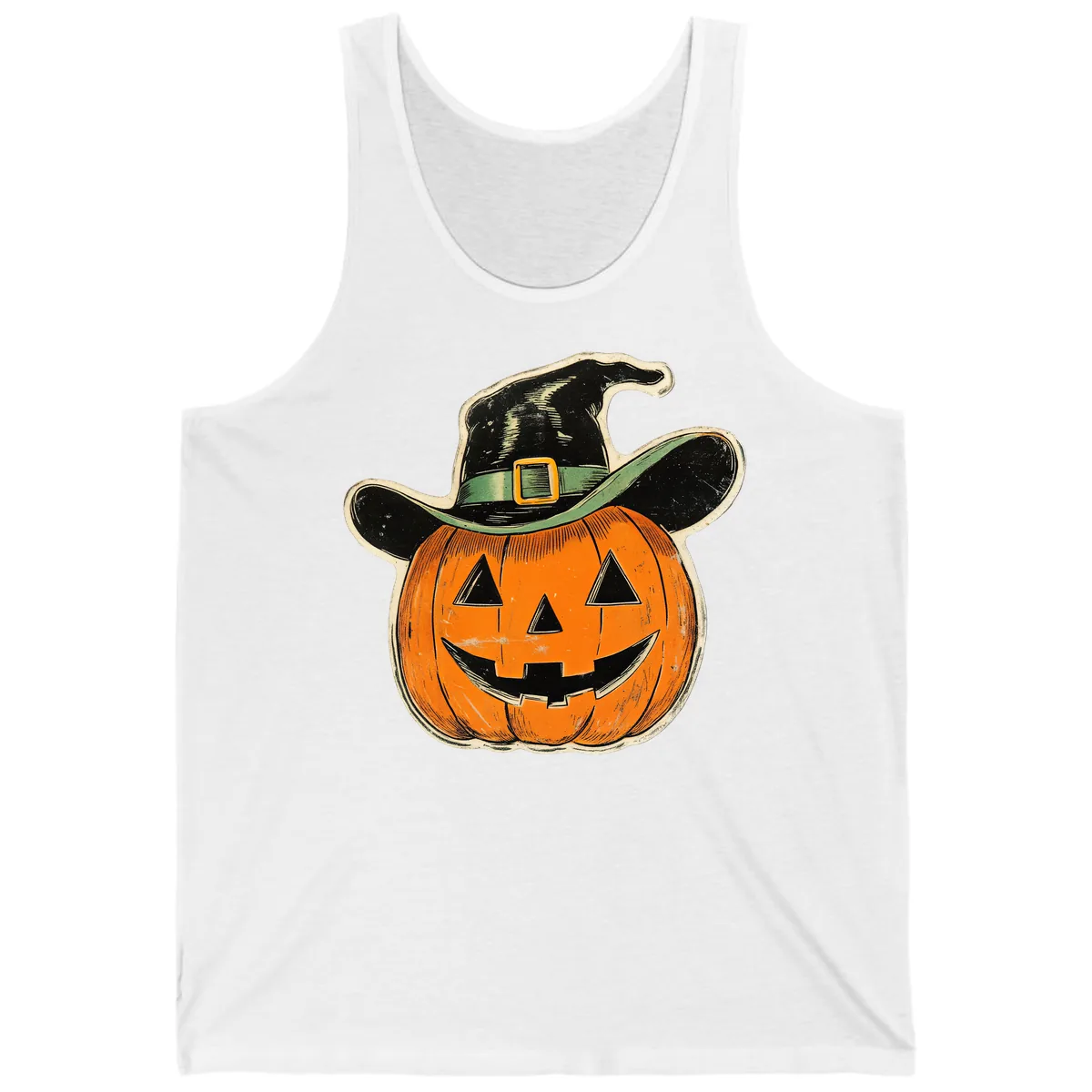 Halloween Witch Hat Pumpkin Pal Tank in White