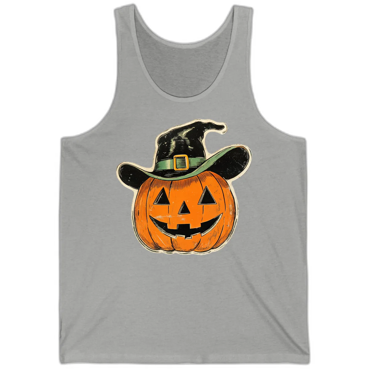 Halloween Witch Hat Pumpkin Pal Tank in Athletic Heather
